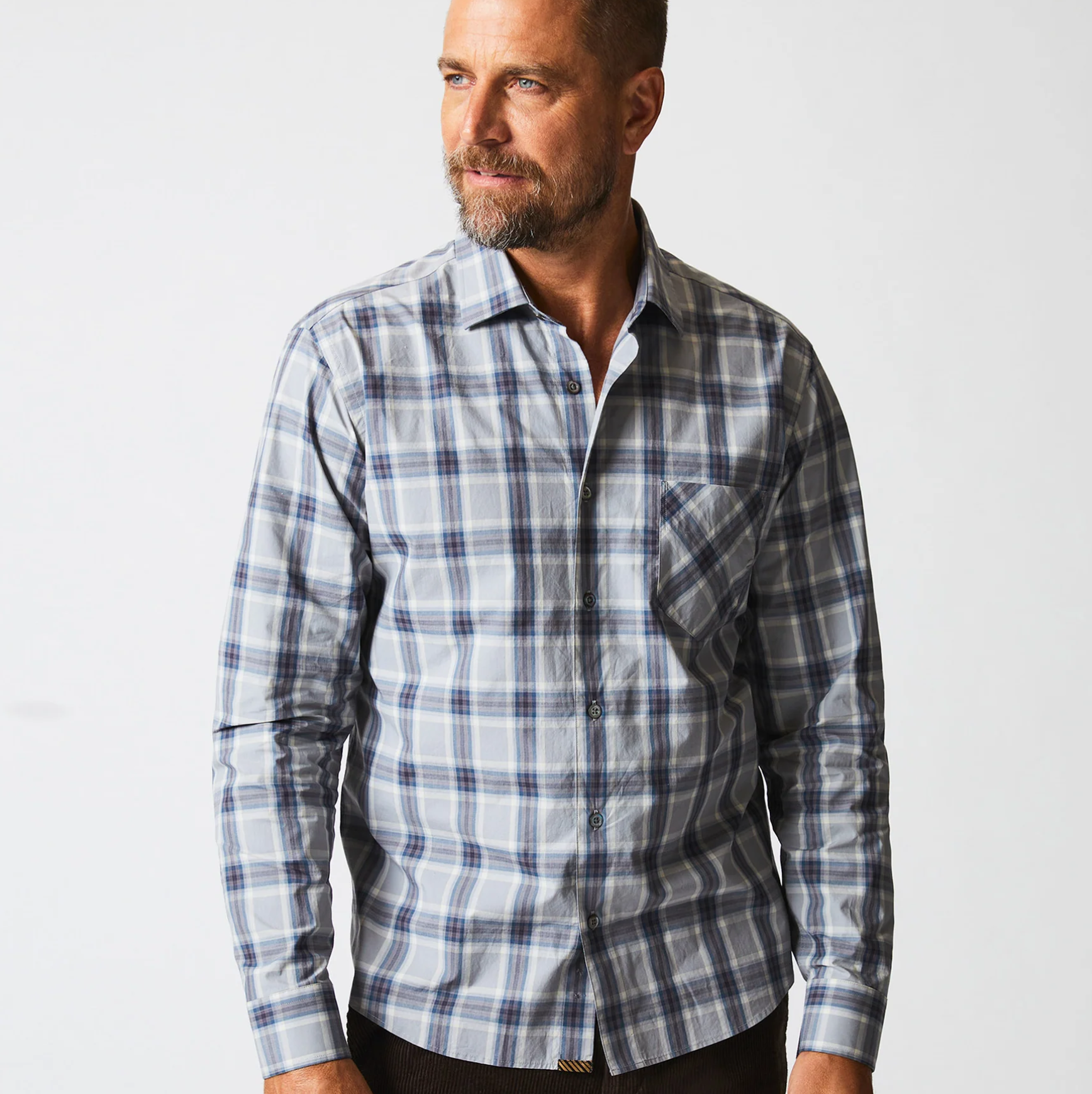 Billy Reid Plaid John T Shirt Grey Blue