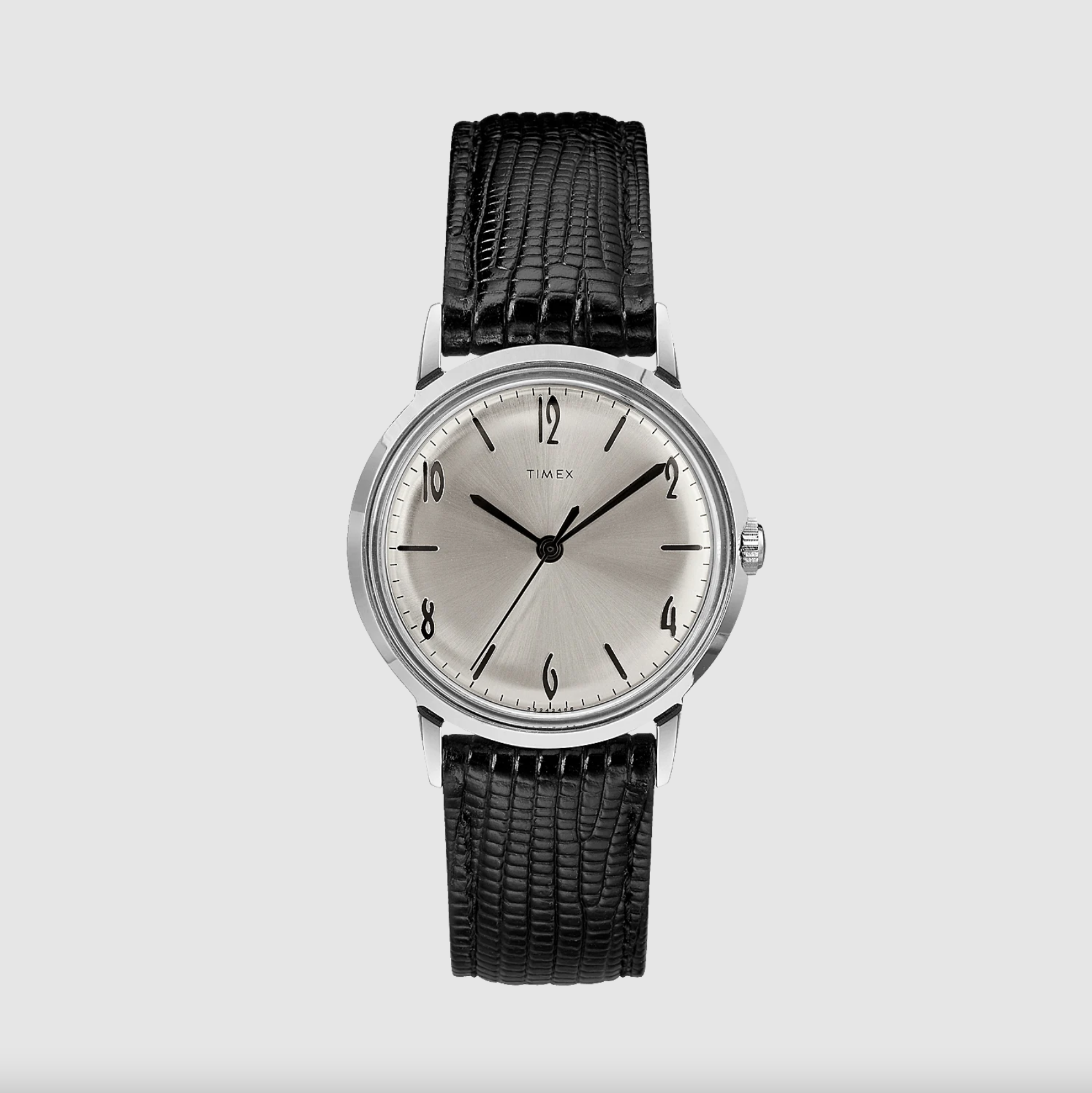 Timex Marlin Hand Wound 34mm Leather Strap Watch Black Silver Tone