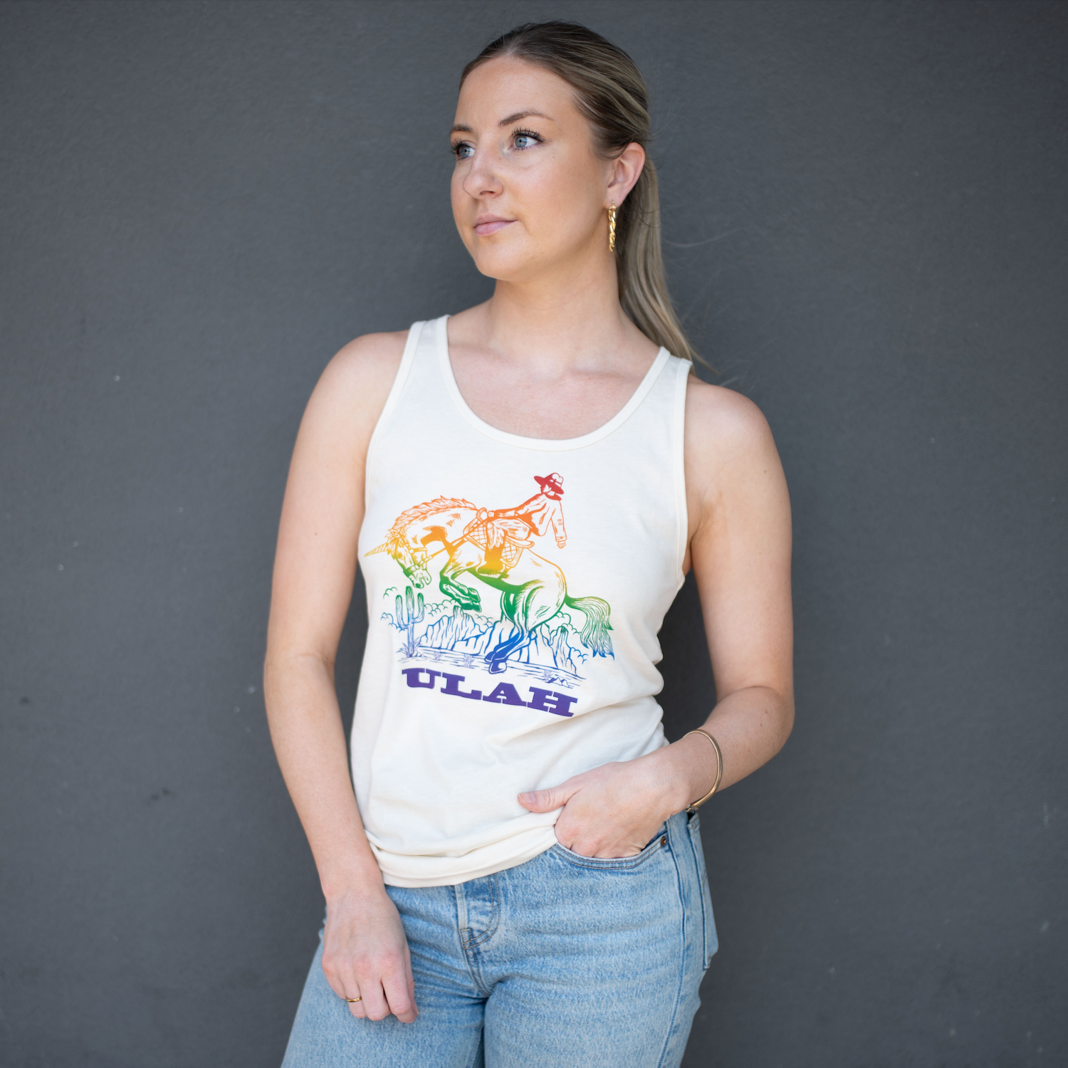 ULAH - Rainbow Unicorn Cowboy Tank Top - Natural