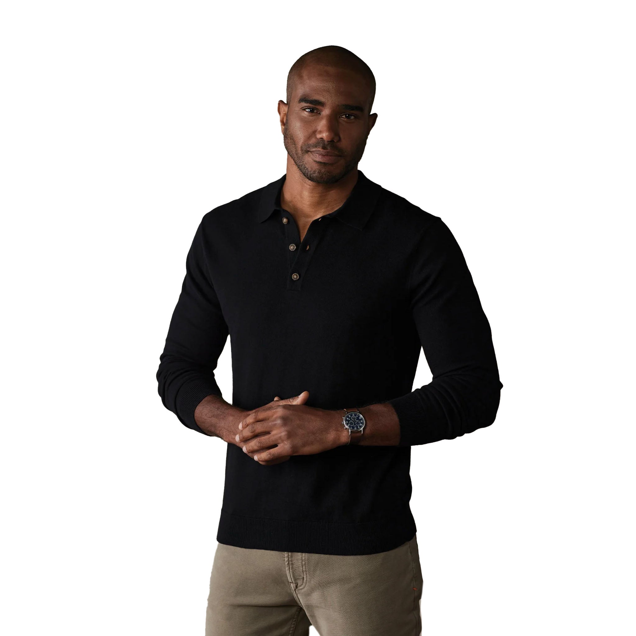 The Normal Brand - Robles Knit Long Sleeve Polo - Black