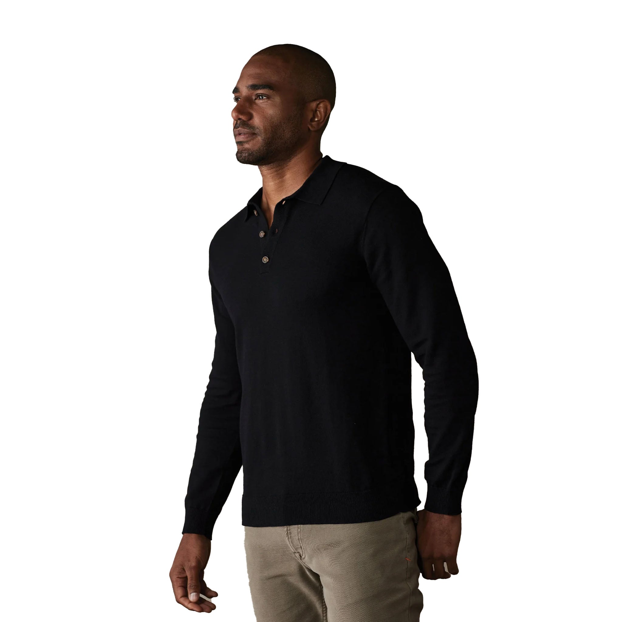 The Normal Brand - Robles Knit Long Sleeve Polo - Black