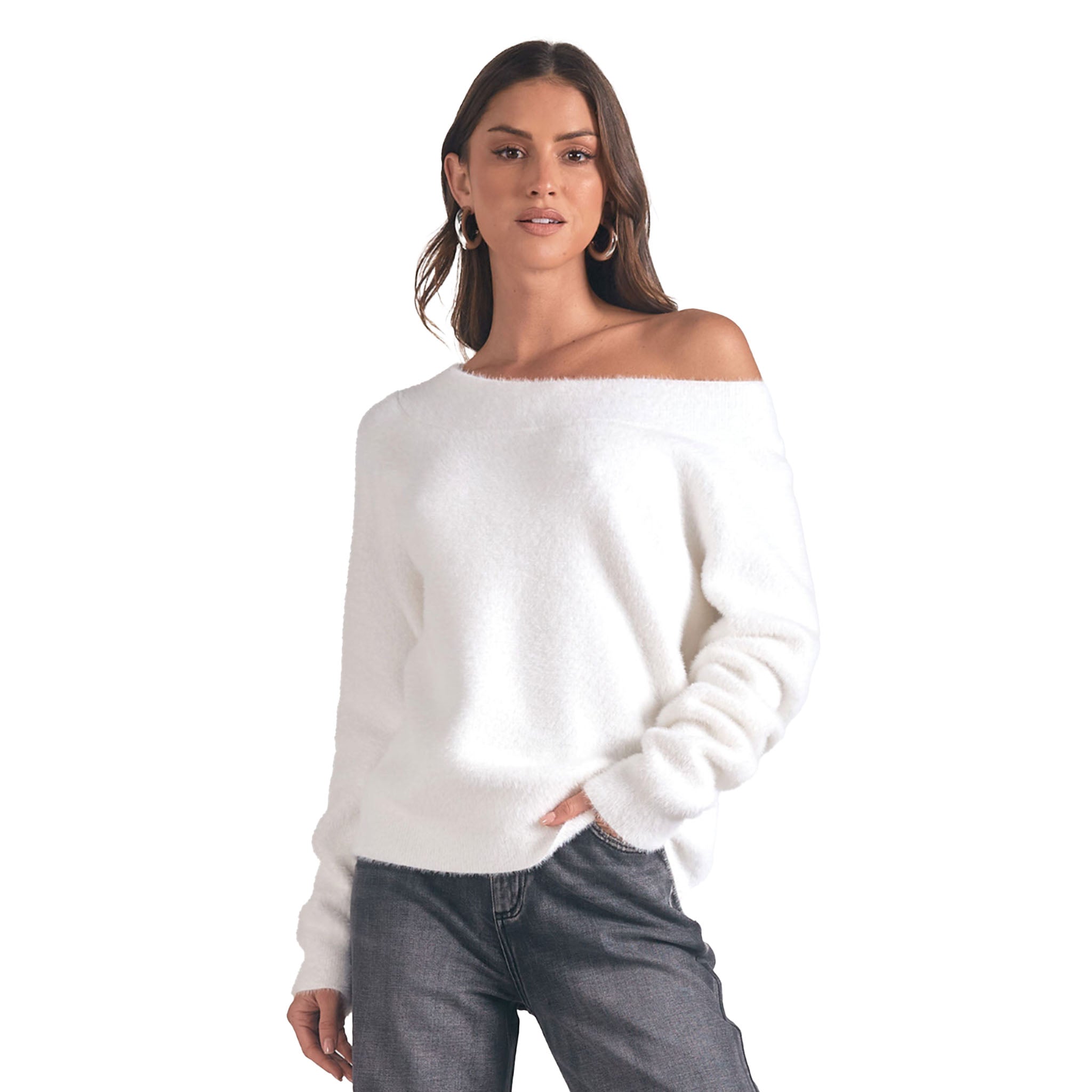 Elan - Off The Shoulder Sweater - White