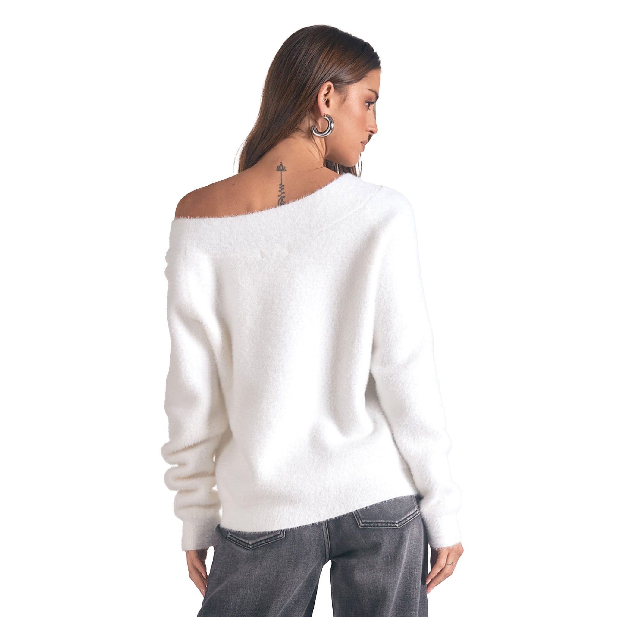 Elan - Off The Shoulder Sweater - White