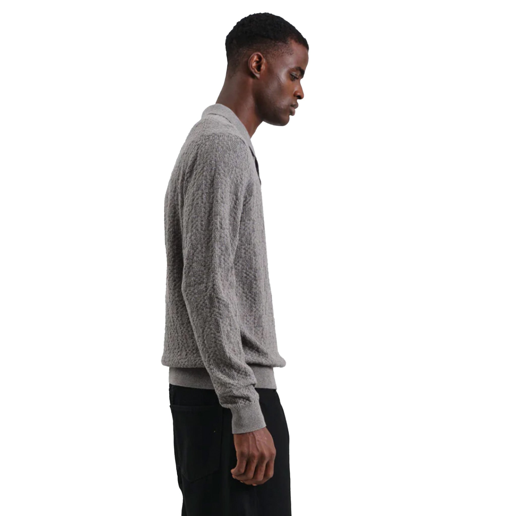 Wax London - Oban Check Stitch Polo - Grey Marl