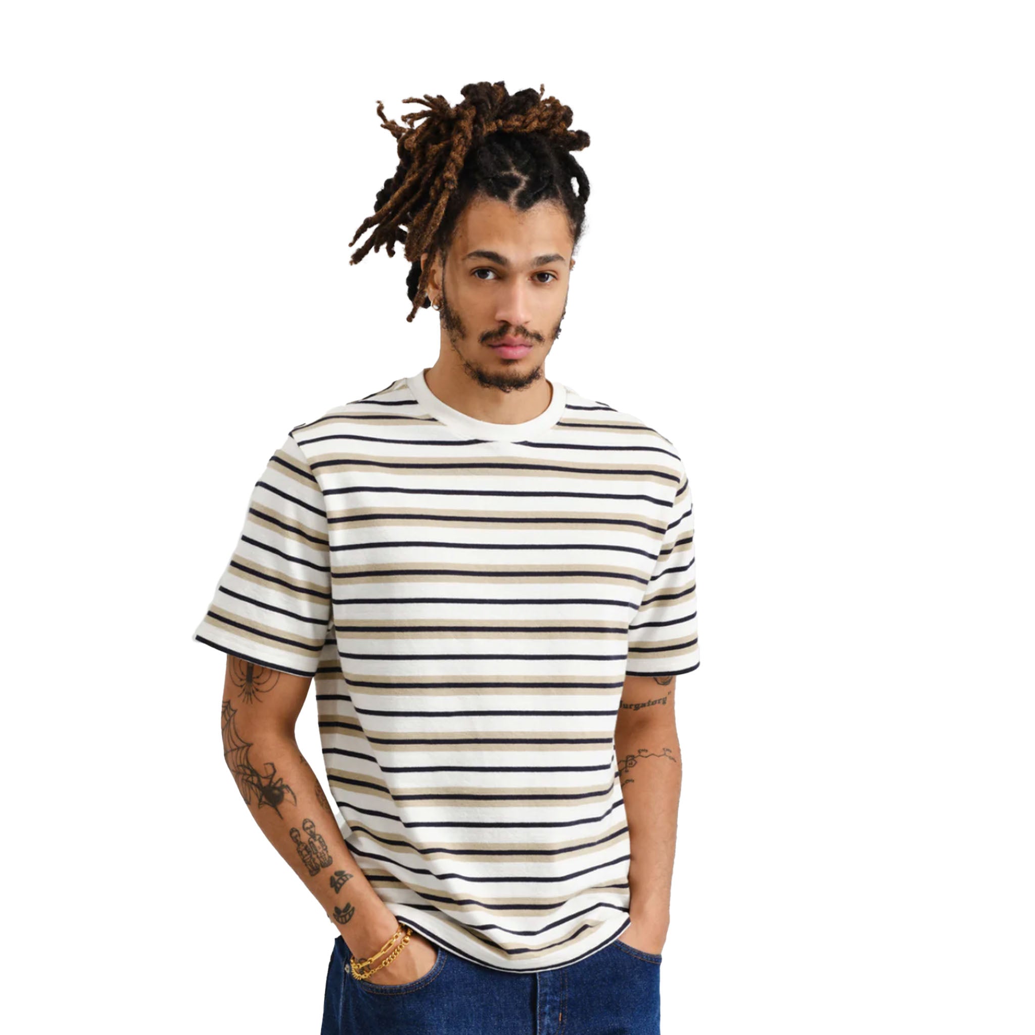 Wax London - Dean Hay Stripe Tee - Ecru / Sand