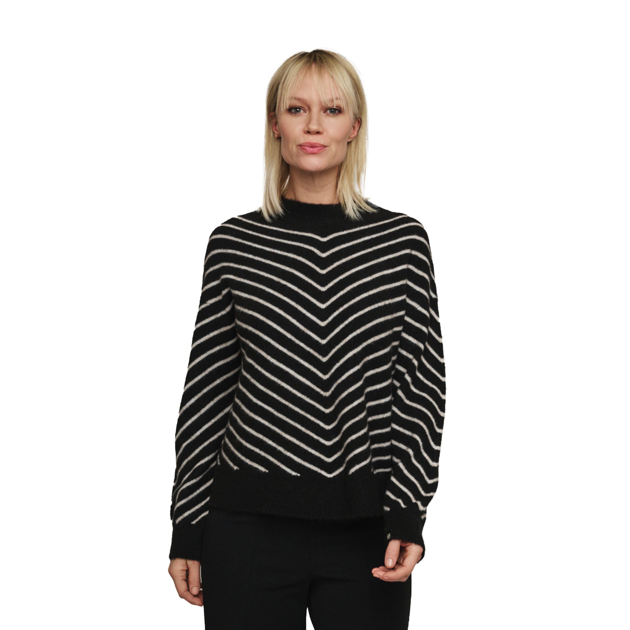 Rino & Pelle - Annelie Mock Neck Striped Sweater - Black / Birch