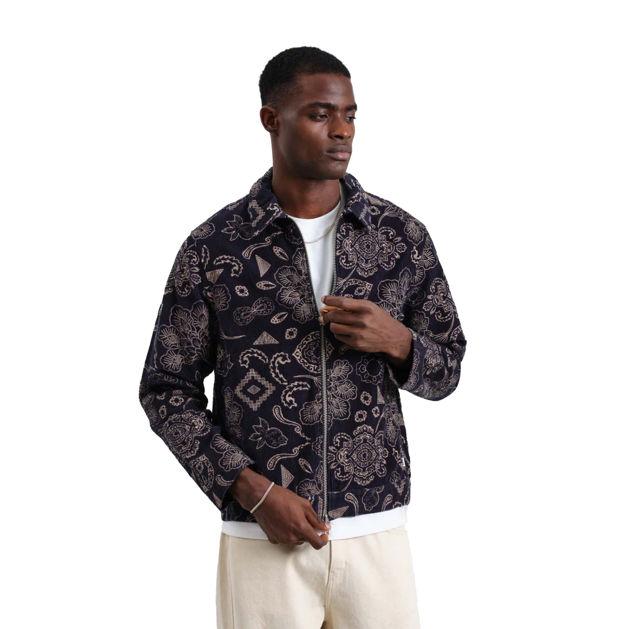 Wax London - Park Floral Embroidered Corduroy Jacket - Midnight