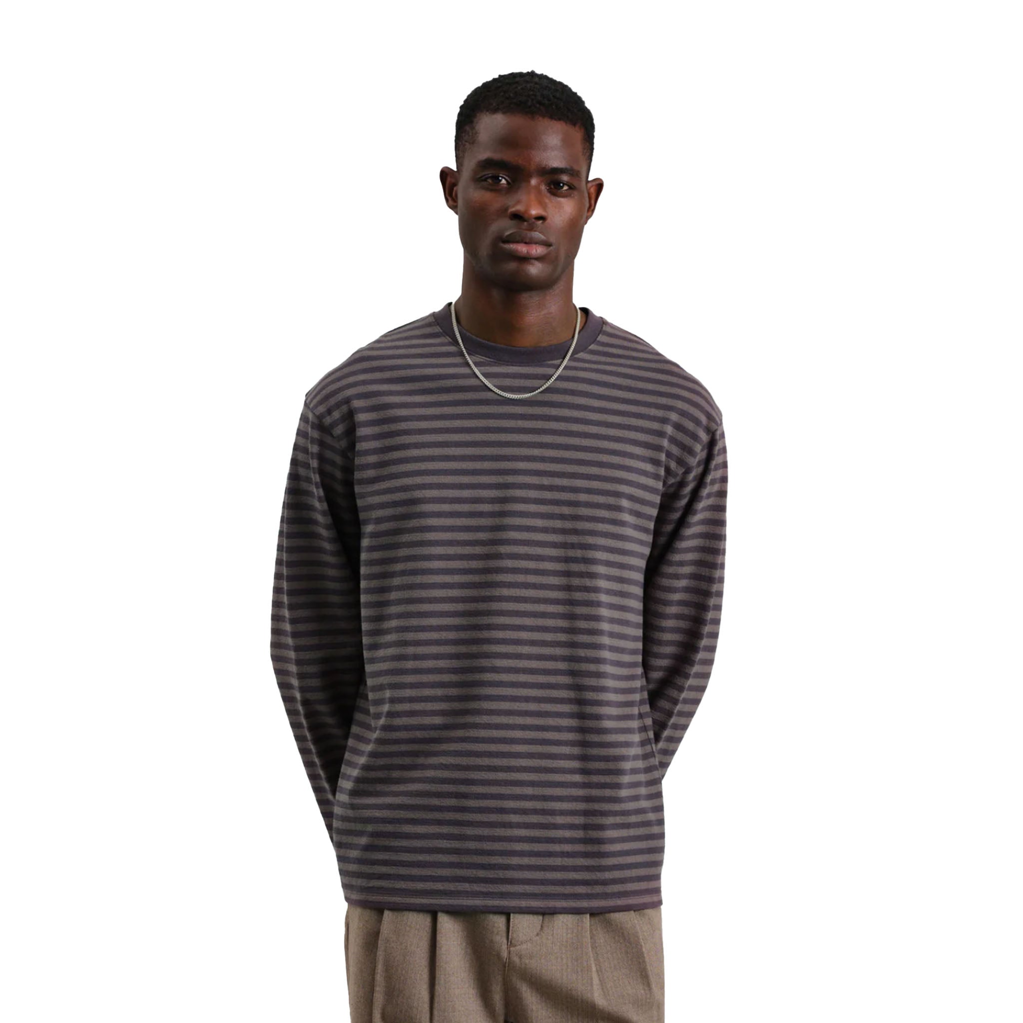 Wax London - Peak L/S Jolt Texture Stripe T-Shirt - Charcoal