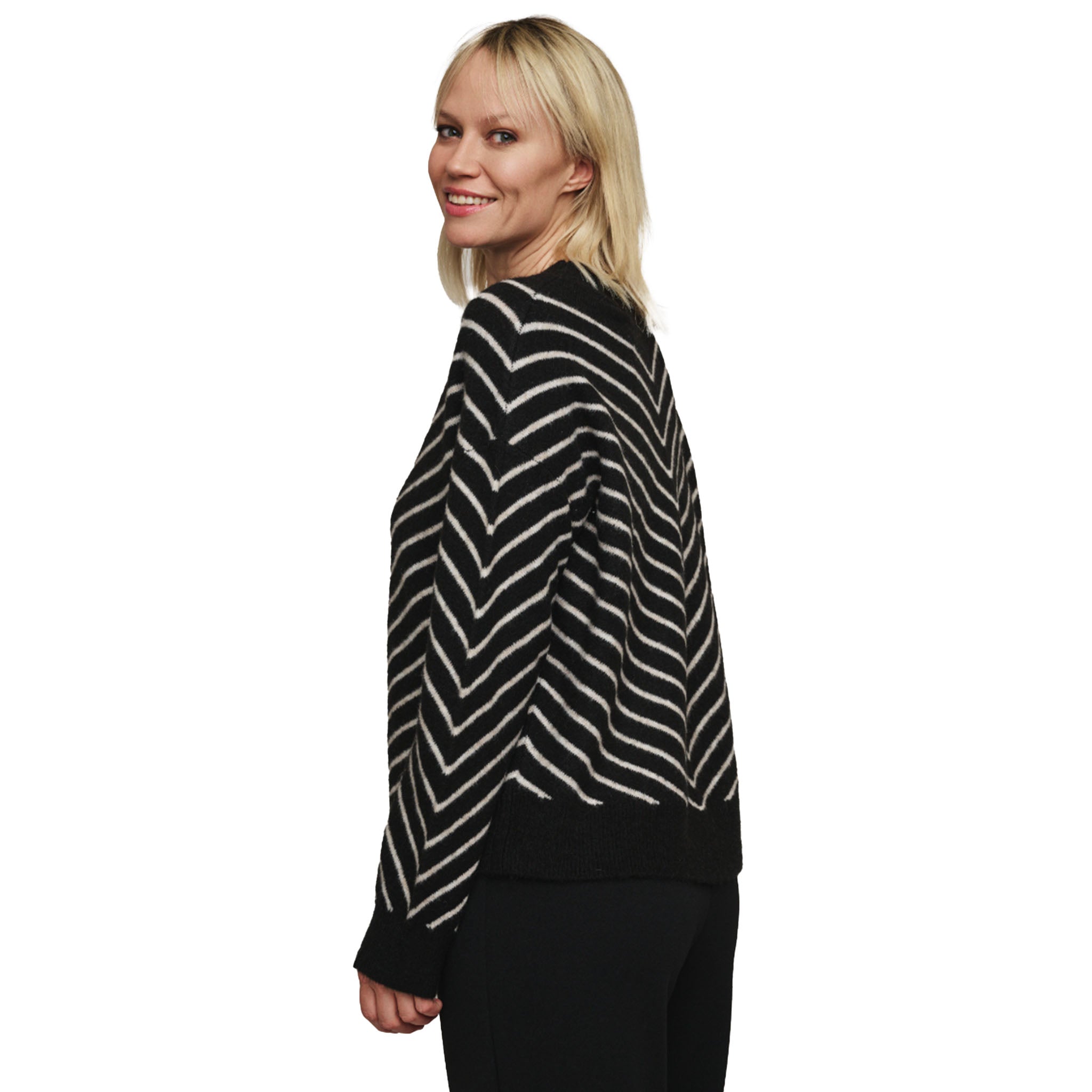 Rino & Pelle - Annelie Mock Neck Striped Sweater - Black / Birch