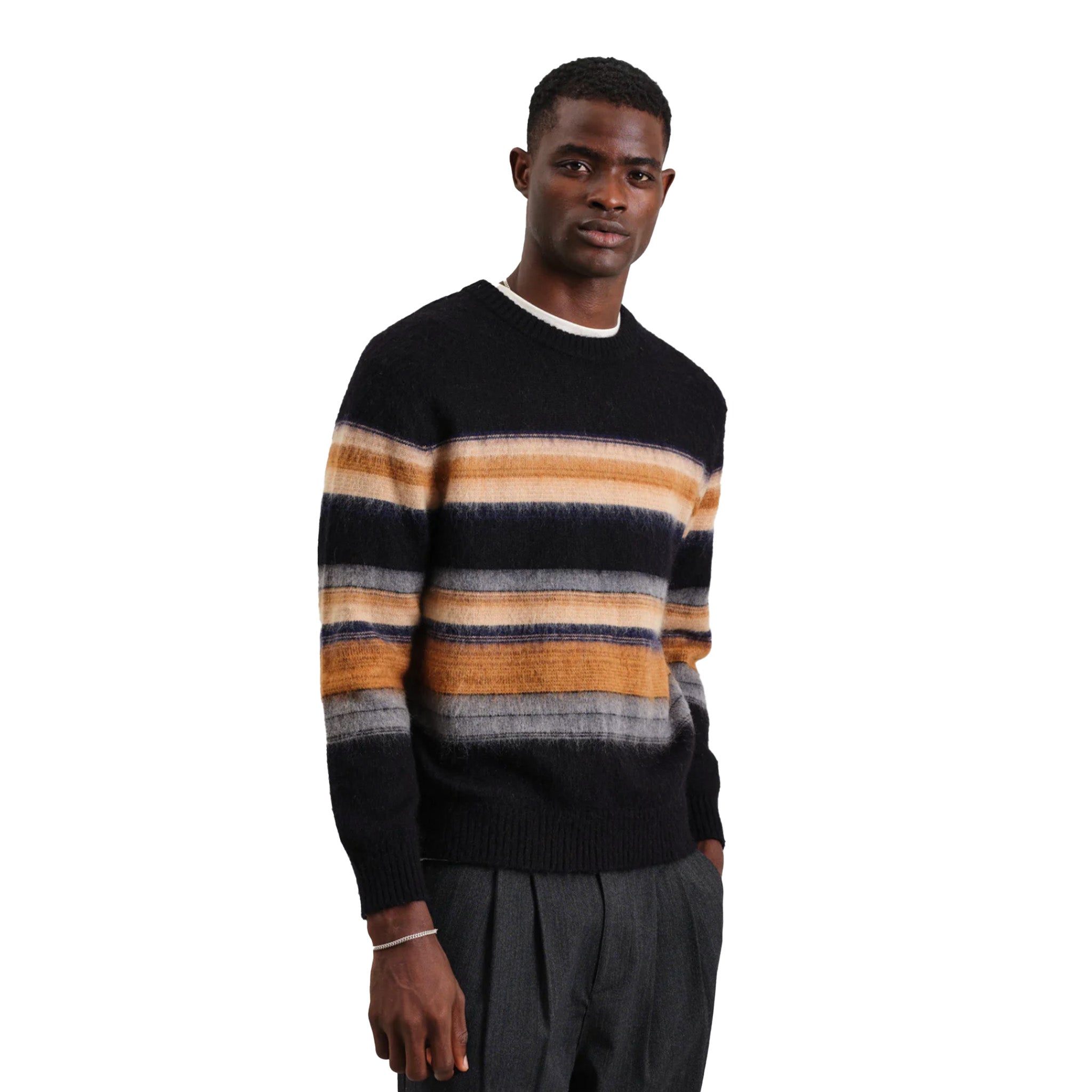 Wax London - Wilde Brush Stripe Crew Sweater - Black Multi