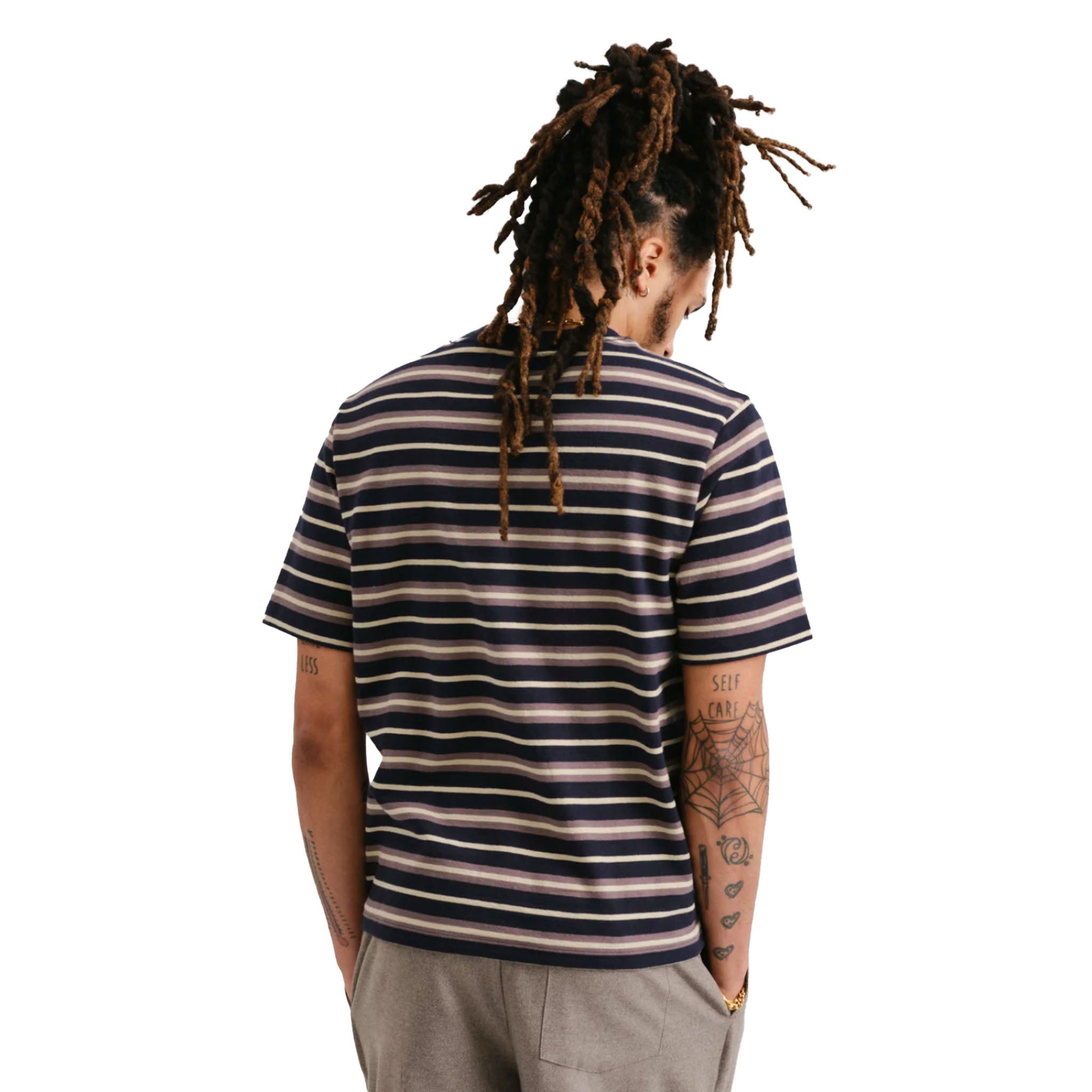 Wax London - Dean Hay Stripe Tee - Navy / Sand