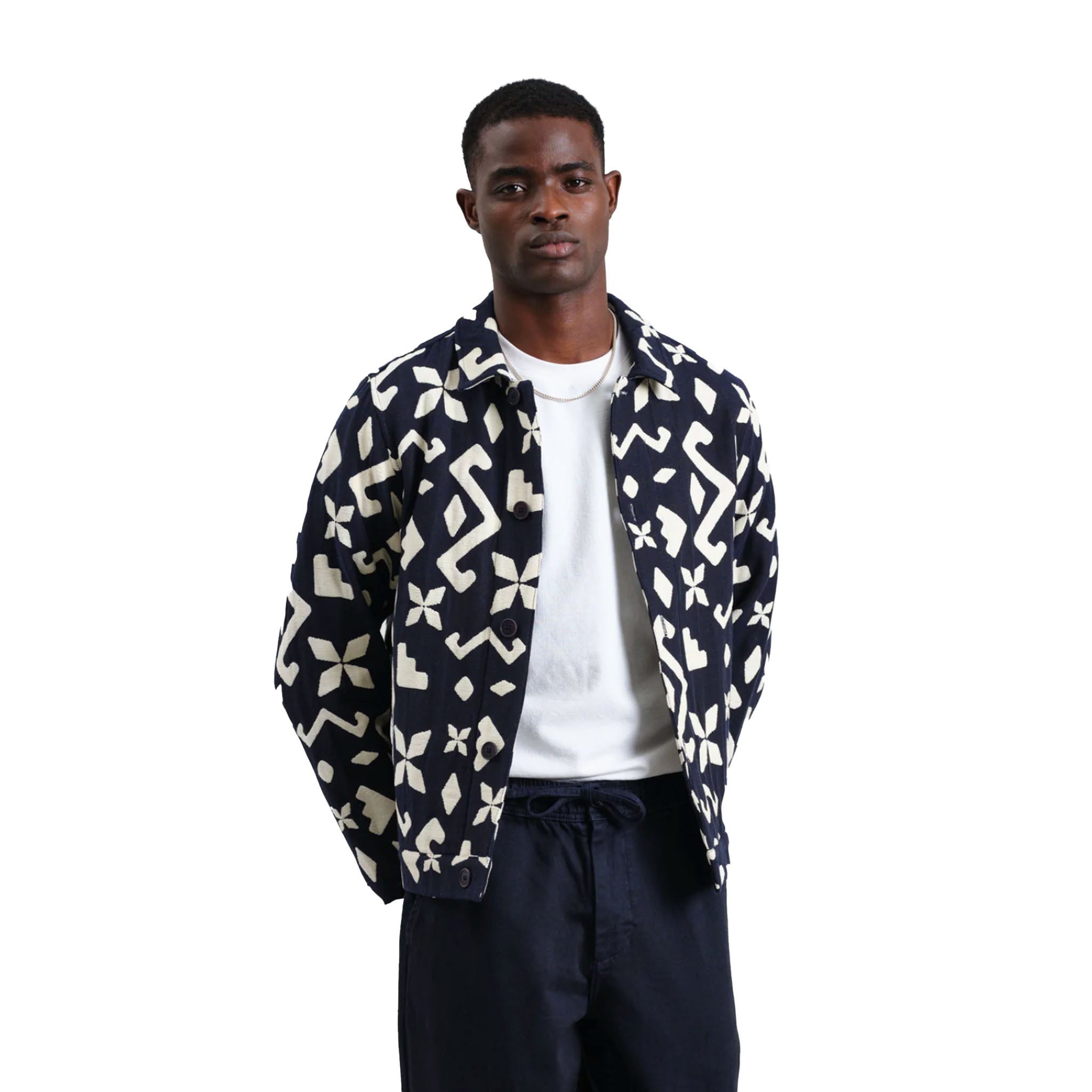 Wax London - Iggy Block Geo Chenille Jacket - Navy / Ecru