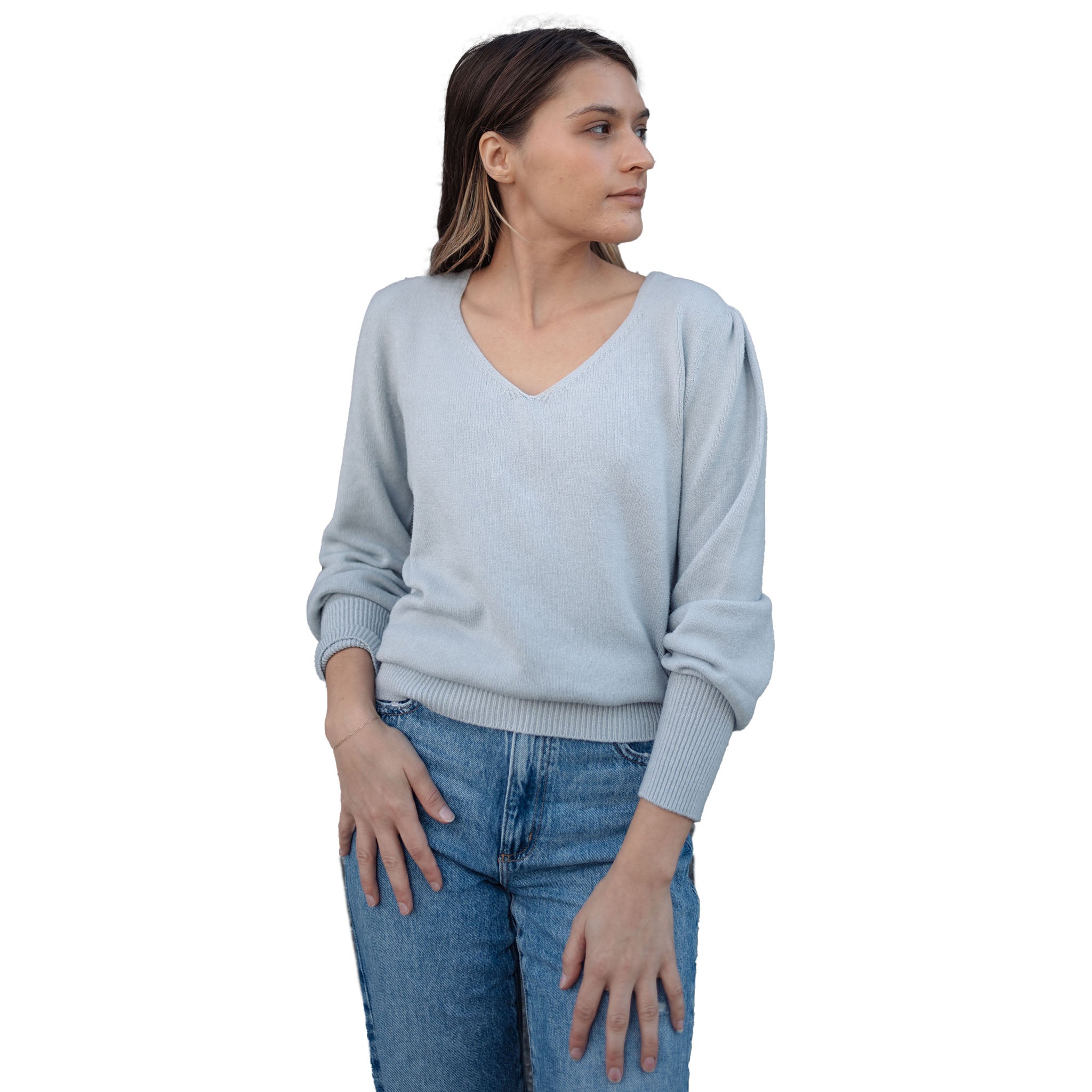 Astrid - Jolene V Neck Sweater - Grey Melange