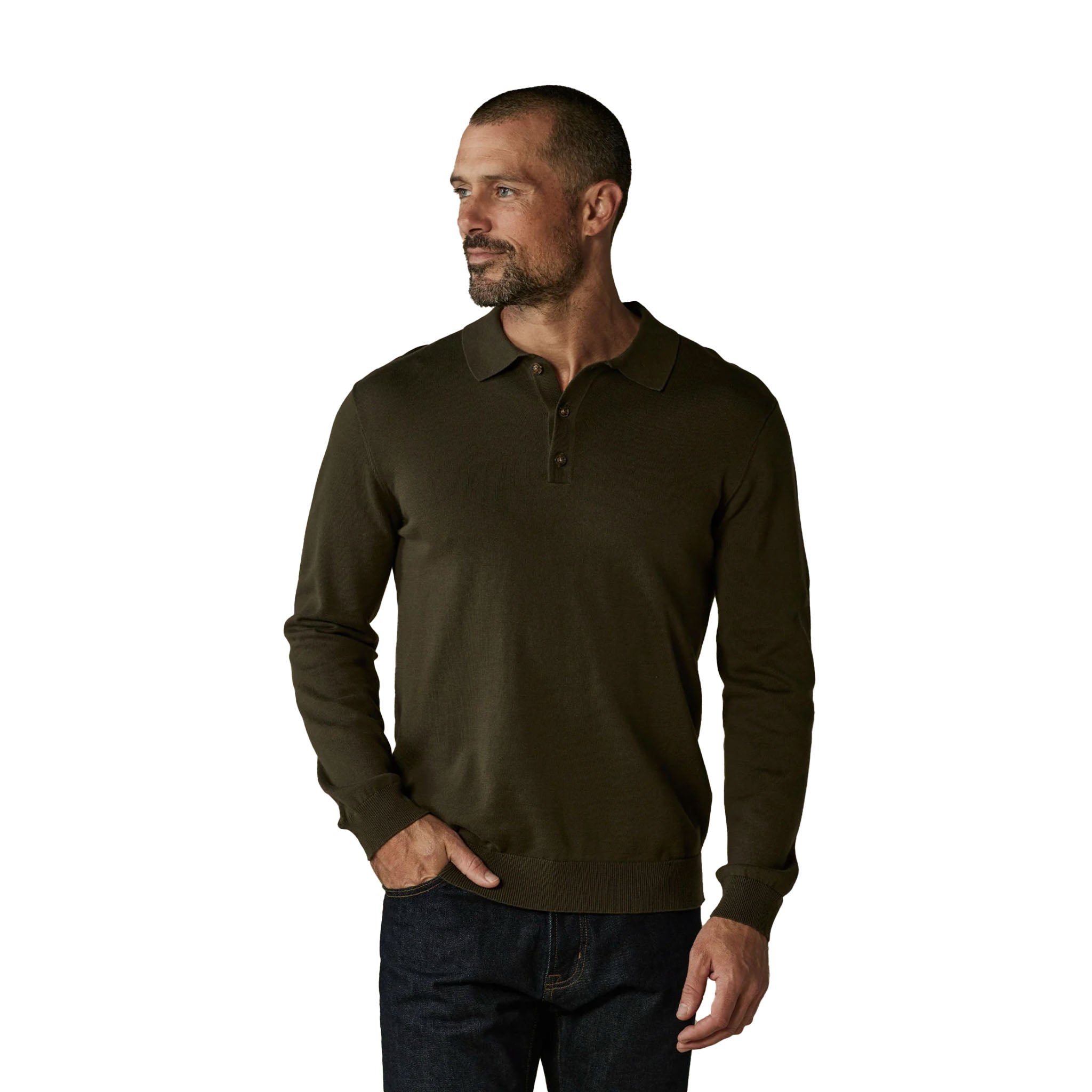 The Normal Brand - Robles Knit Long Sleeve Polo - Alpine