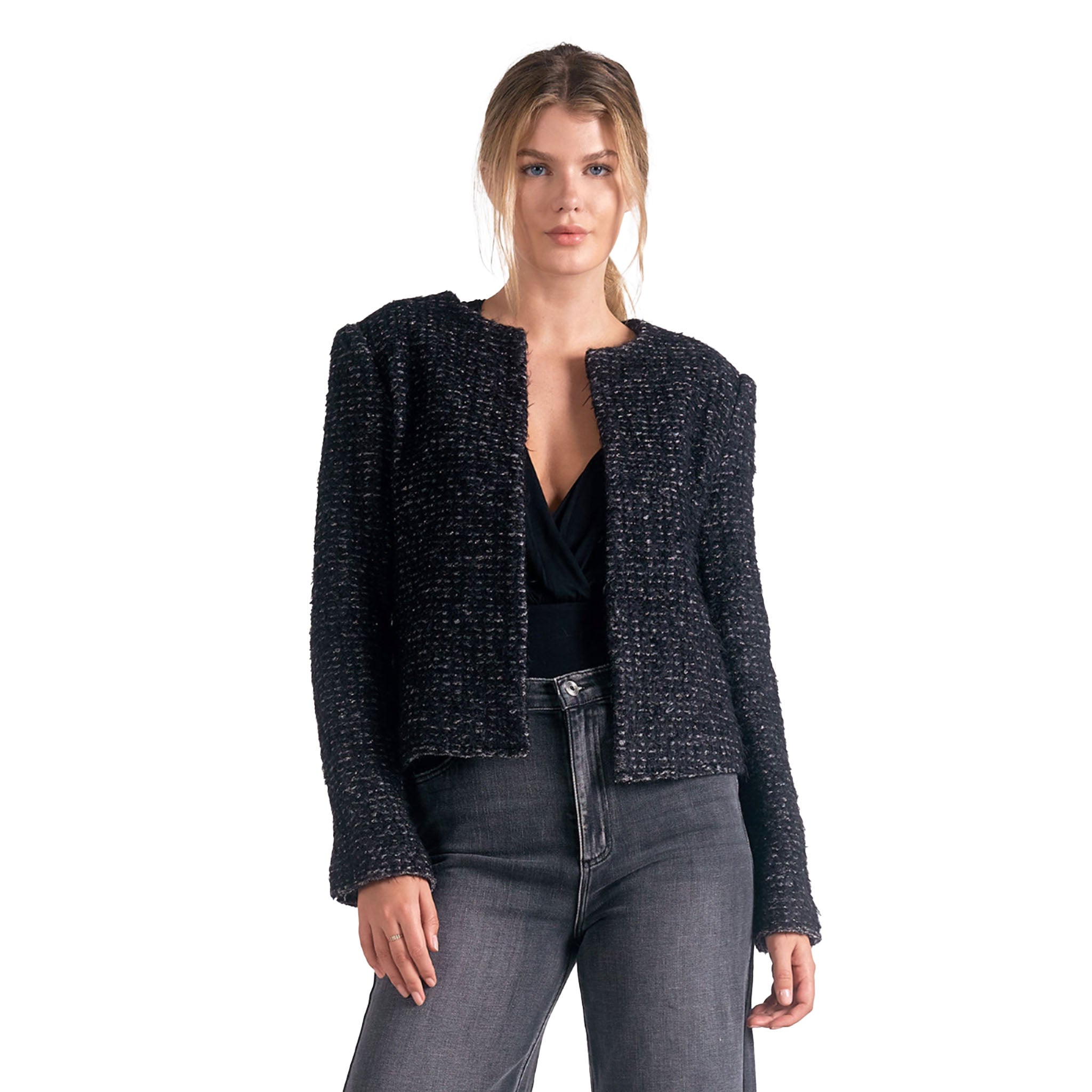 Elan - Structured Tweed Jacket - Black / Silver