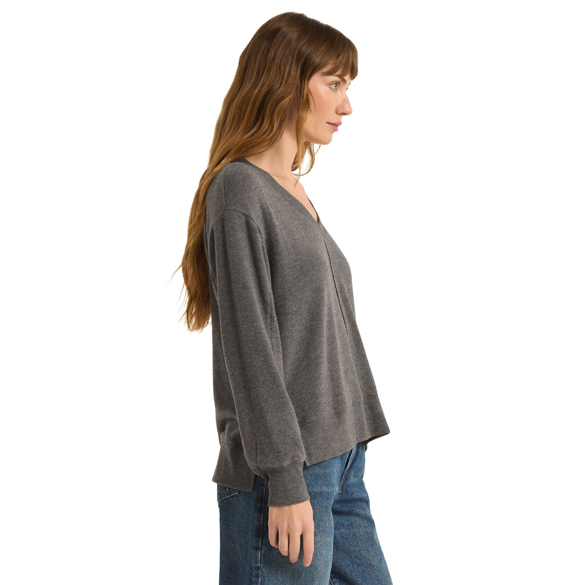 ZSupply - Wilder Cloud V-Neck Long Sleeve Top - Charcoal Heather