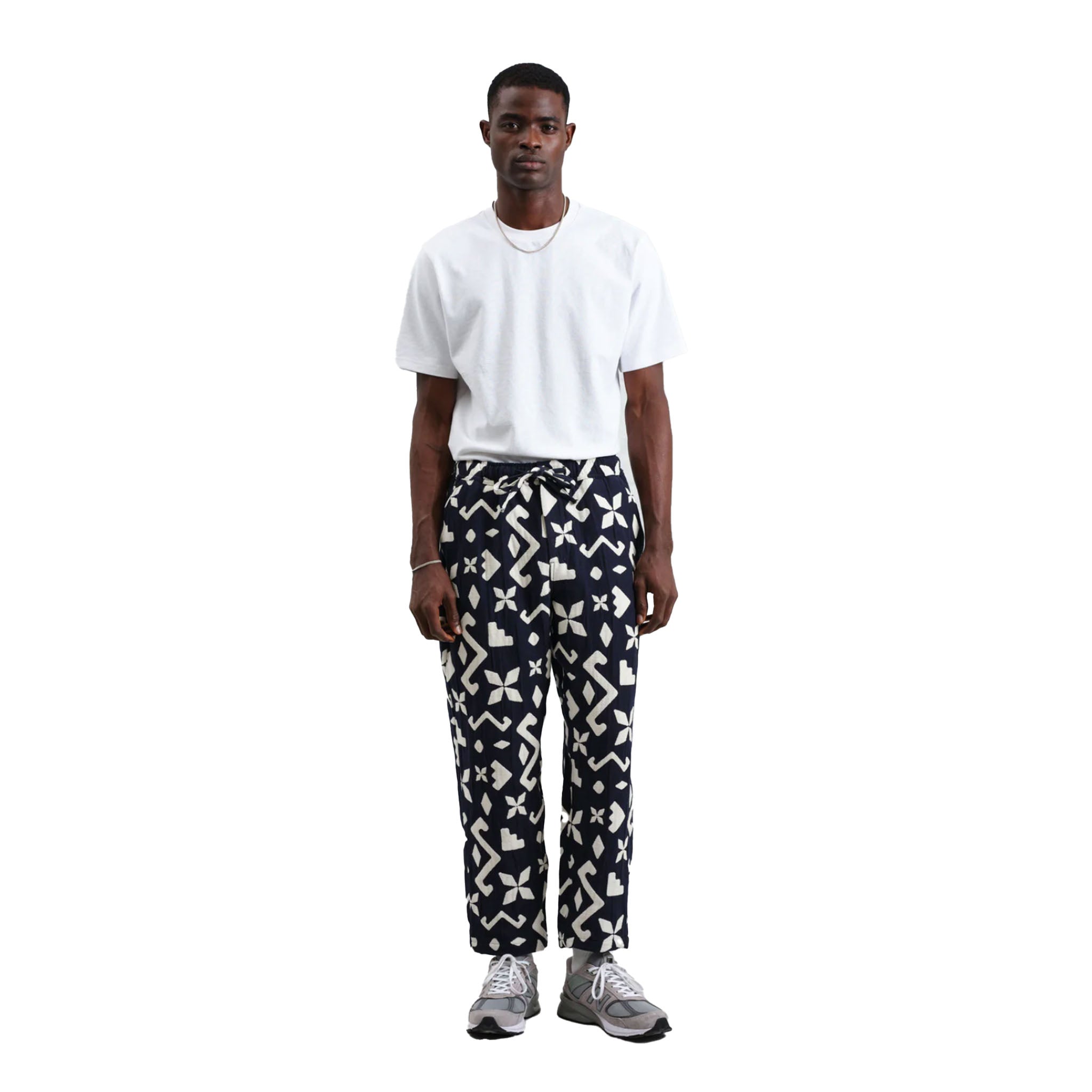 Wax London - Kurt Block Geo Chenille Trouser - Navy / Ecru