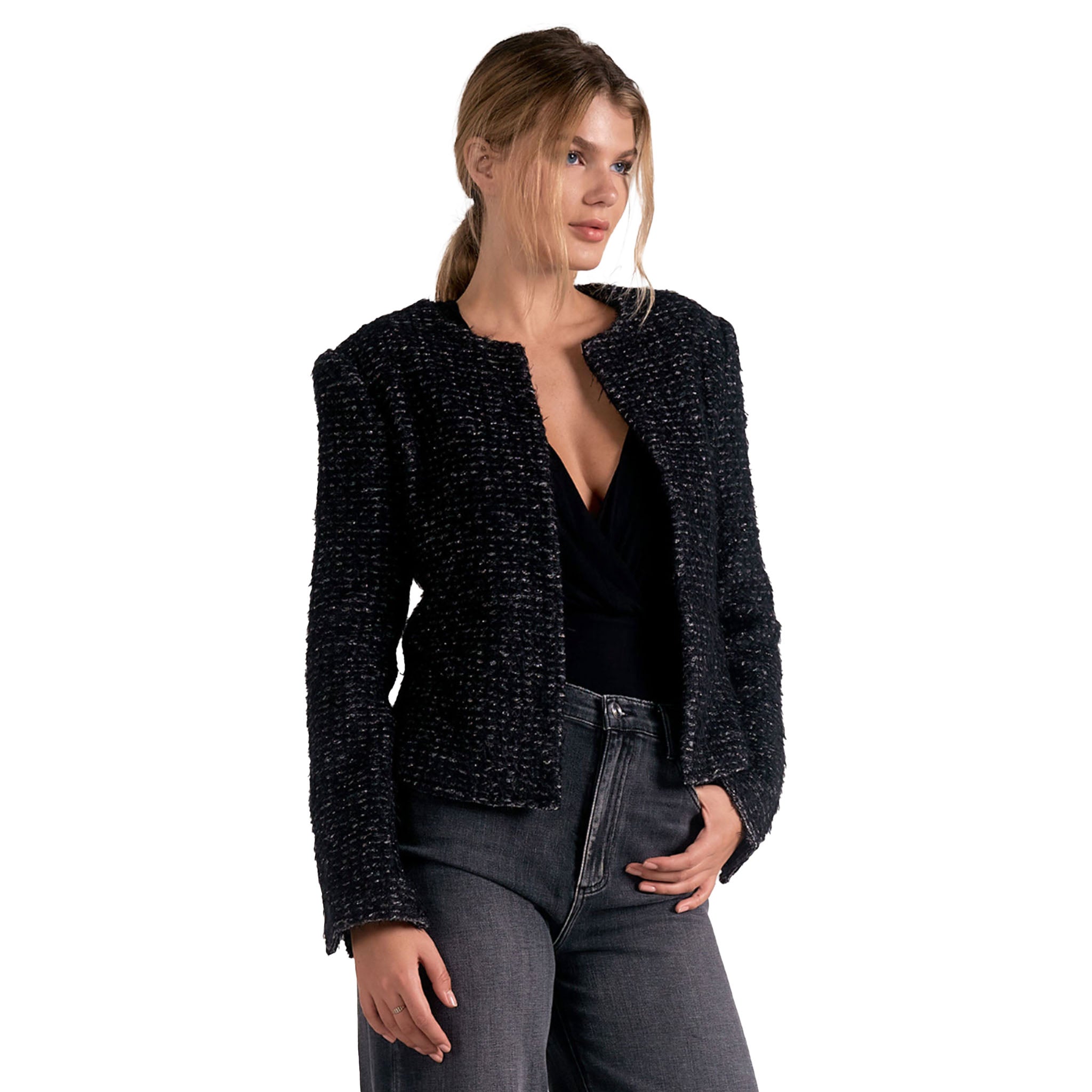 Elan - Structured Tweed Jacket - Black / Silver