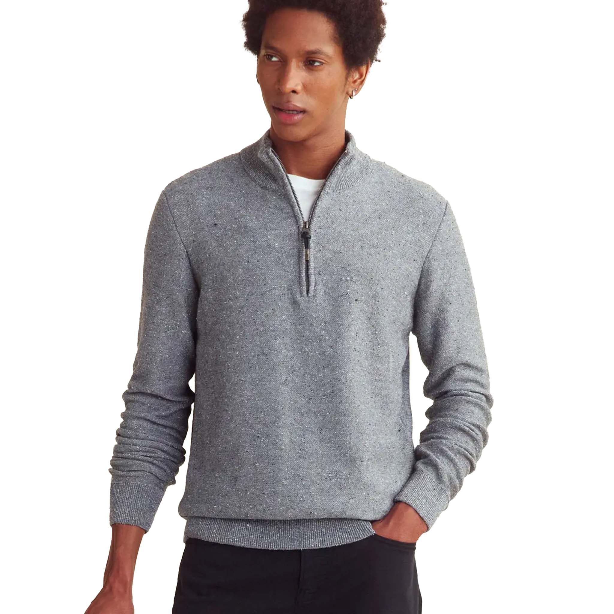 Billy Reid - Birdseye Half Zip - Grey Melange