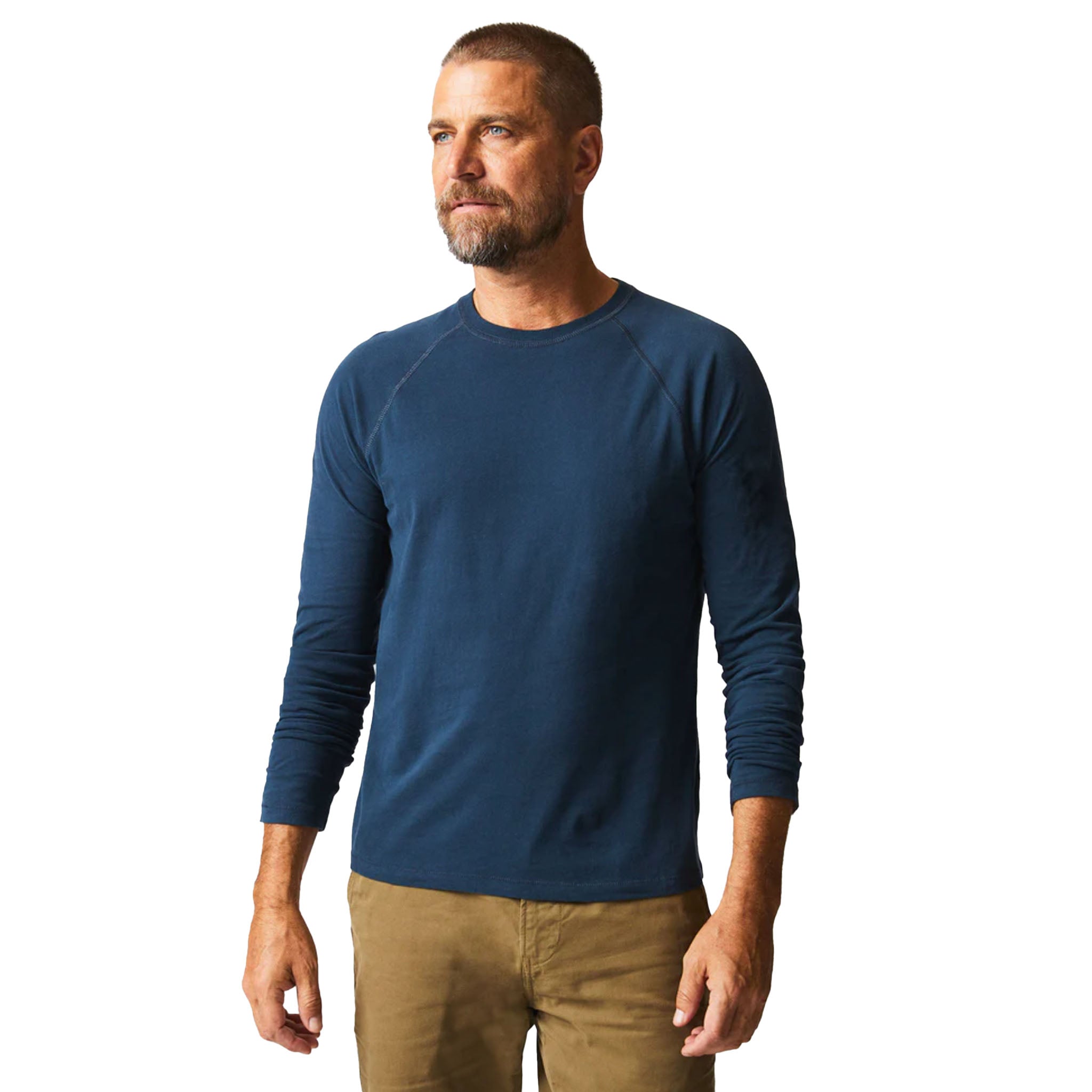 Billy Reid - Long Sleeve Sueded Cotton Crew - Carbon Blue