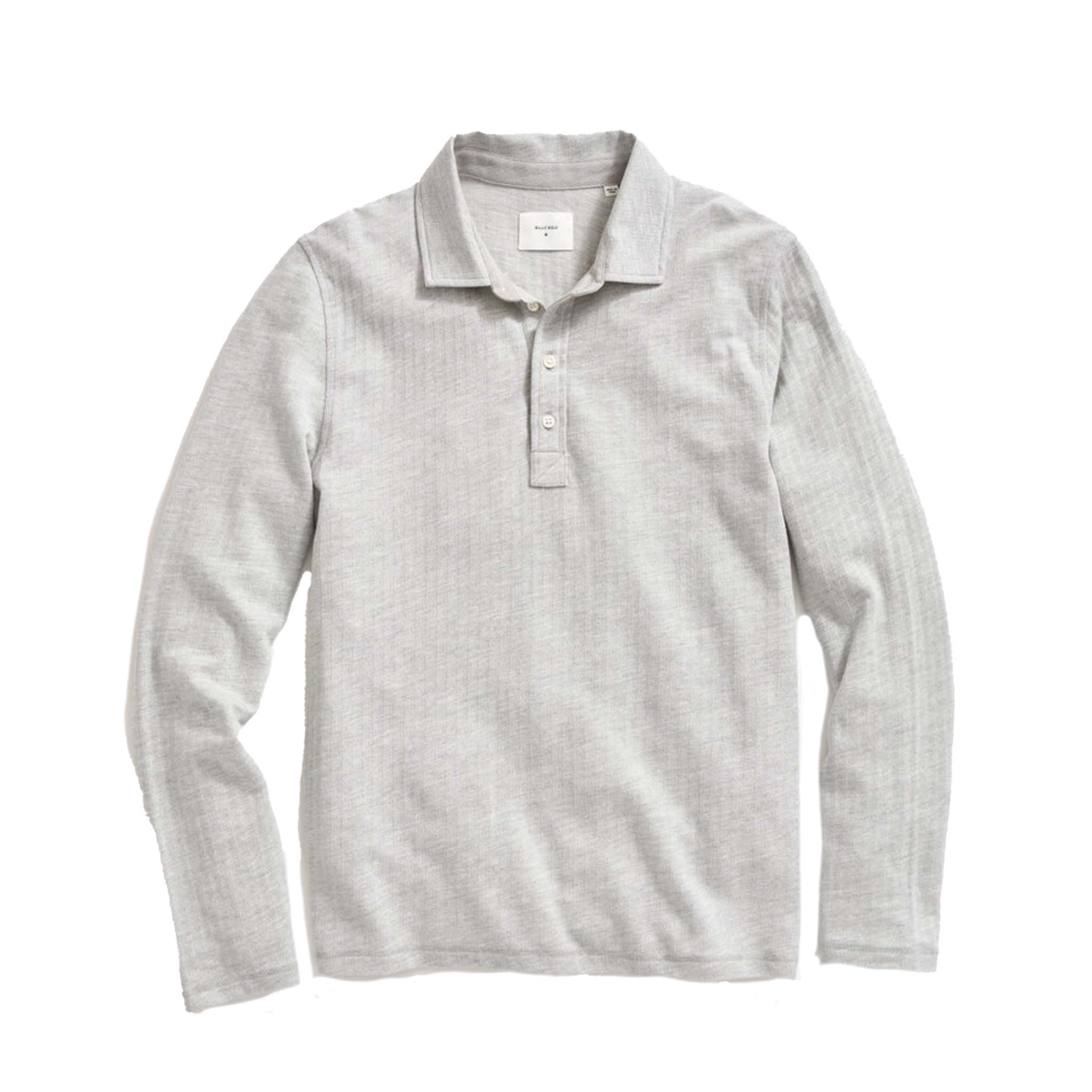 Billy Reid - Long Sleeve Herringbone Polo - Light Grey