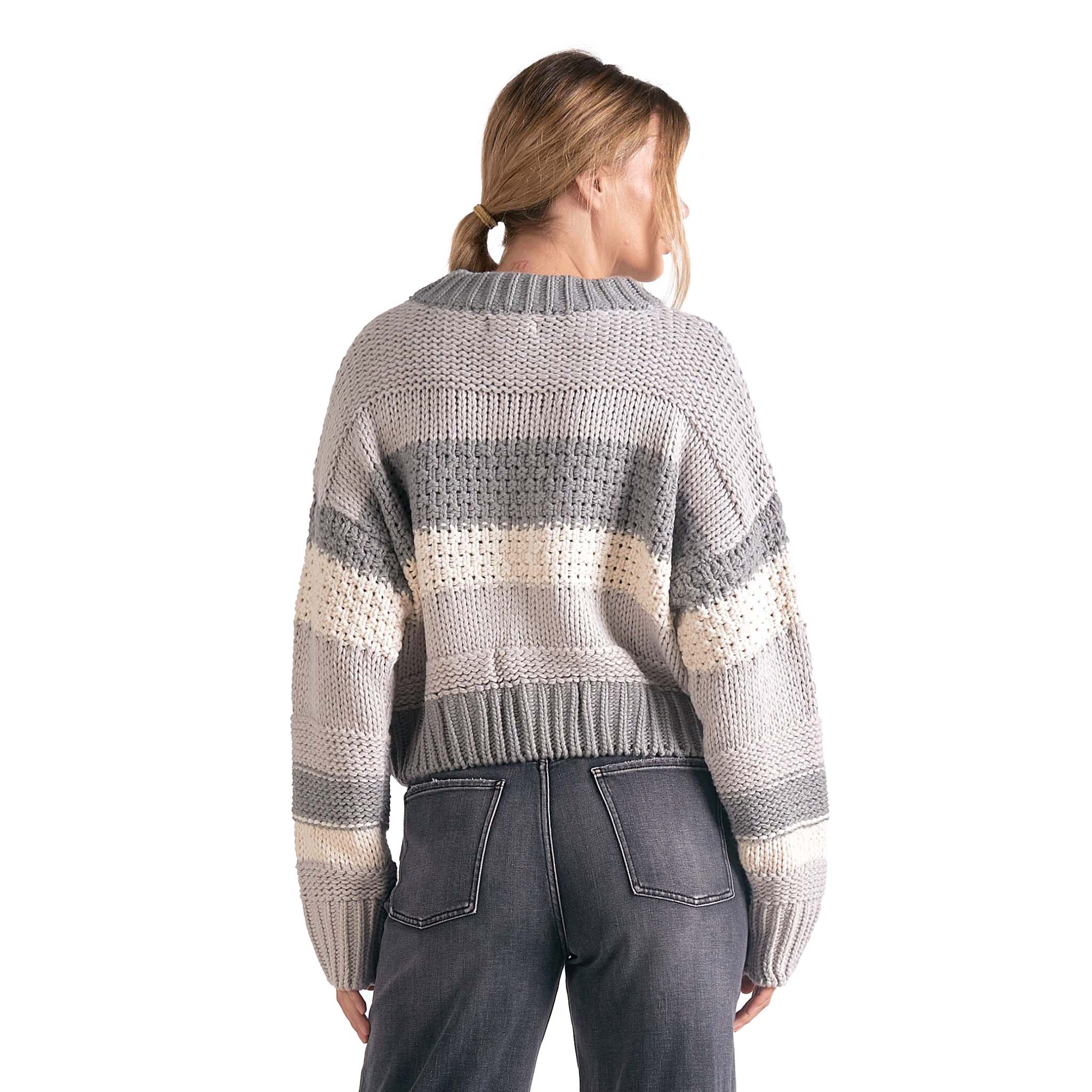 Elan - Chunky Knit Striped Sweater - Grey