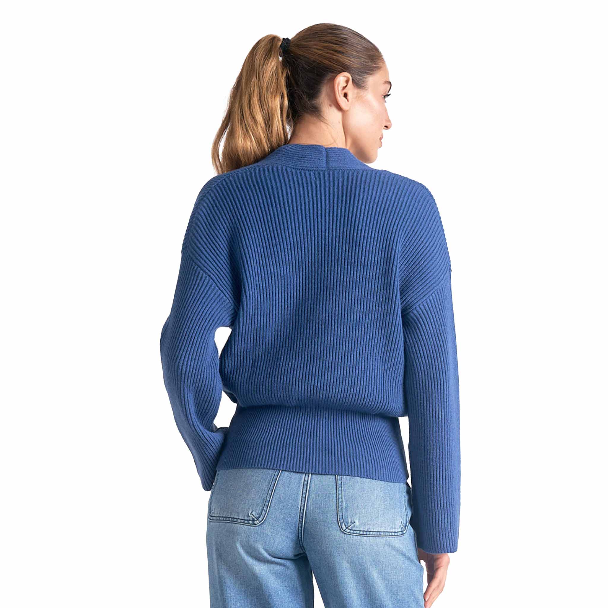 Elan - Cross Front V Neck Sweater - Blue