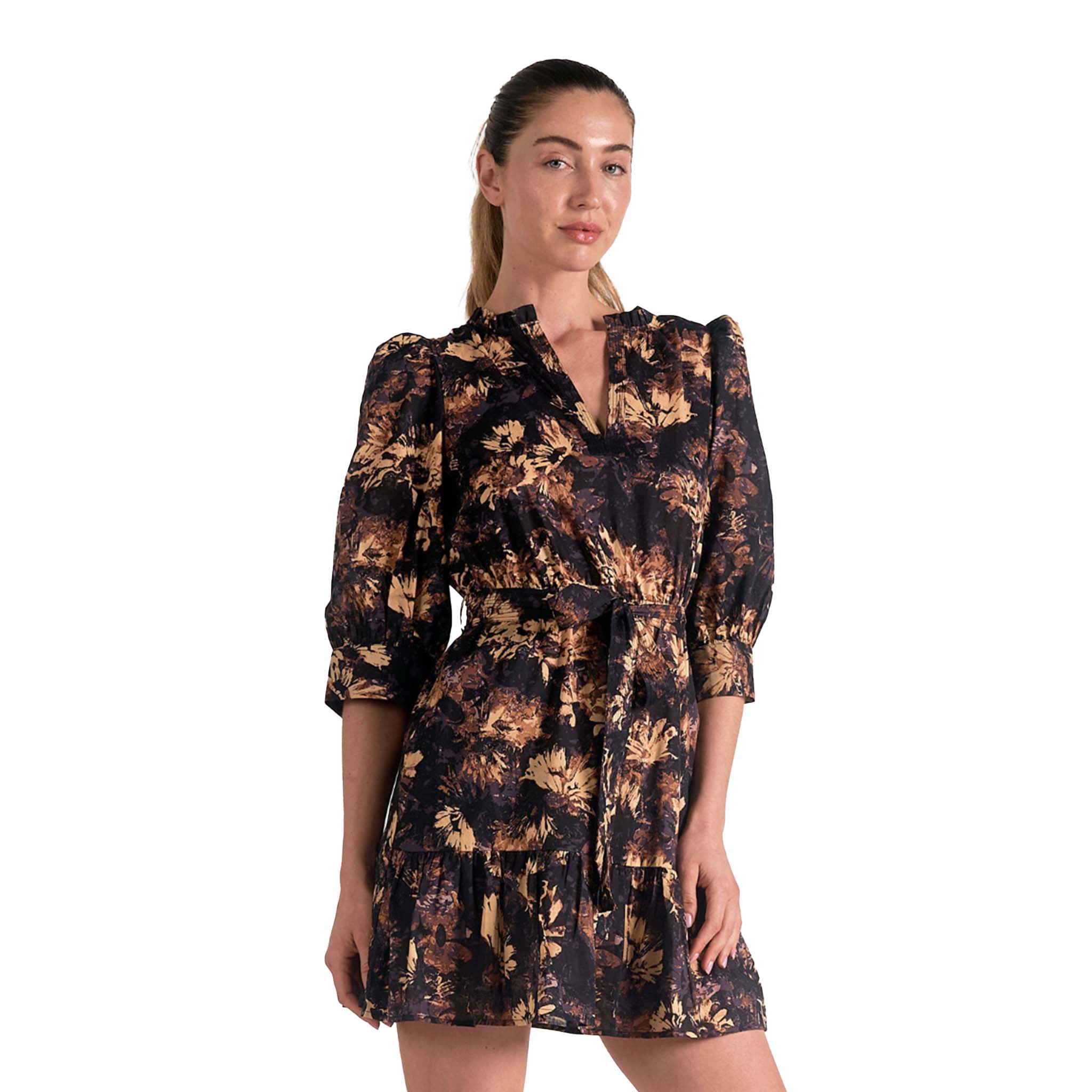 Elan - Floral Mini Dress - Black Tuscany