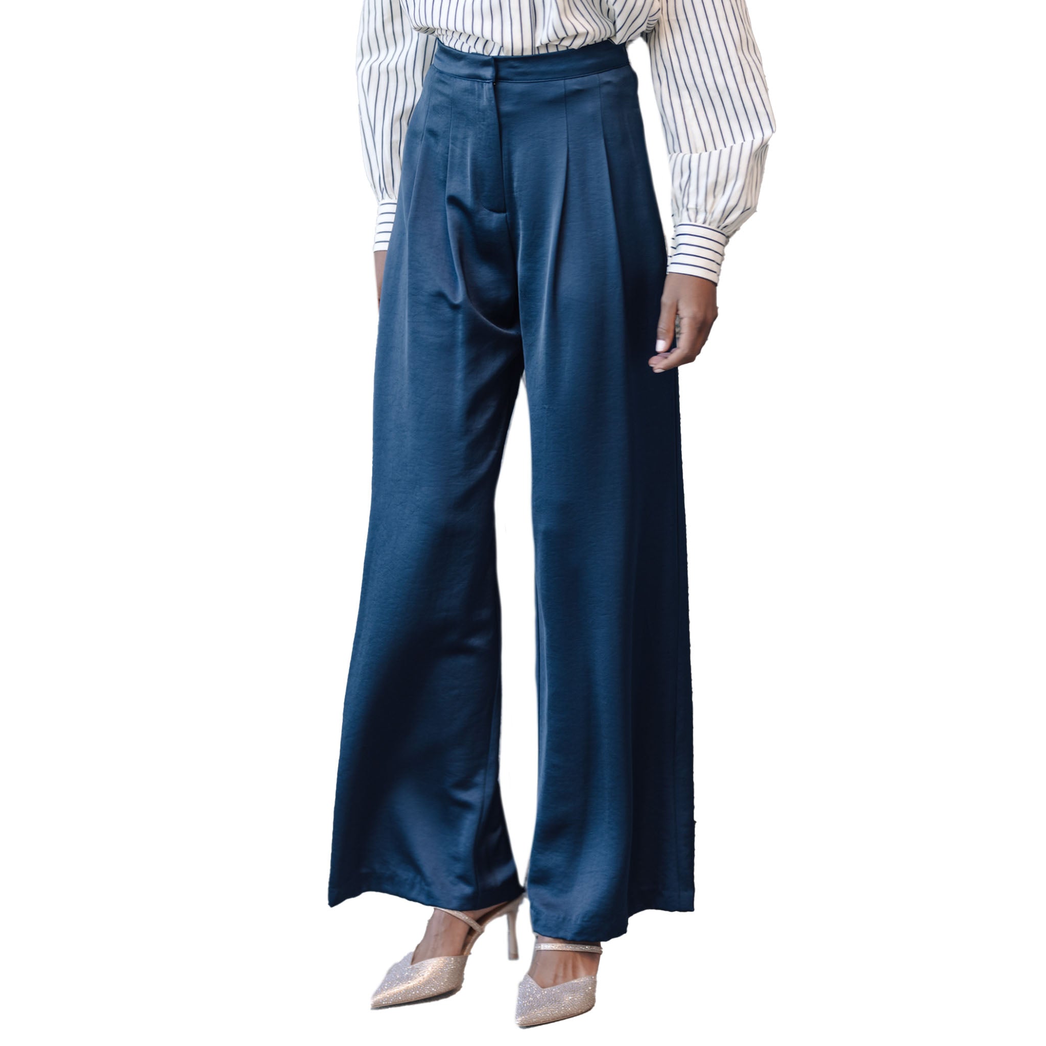 Lavender Brown - Halle Wide Leg Pant - Deep Ink Navy