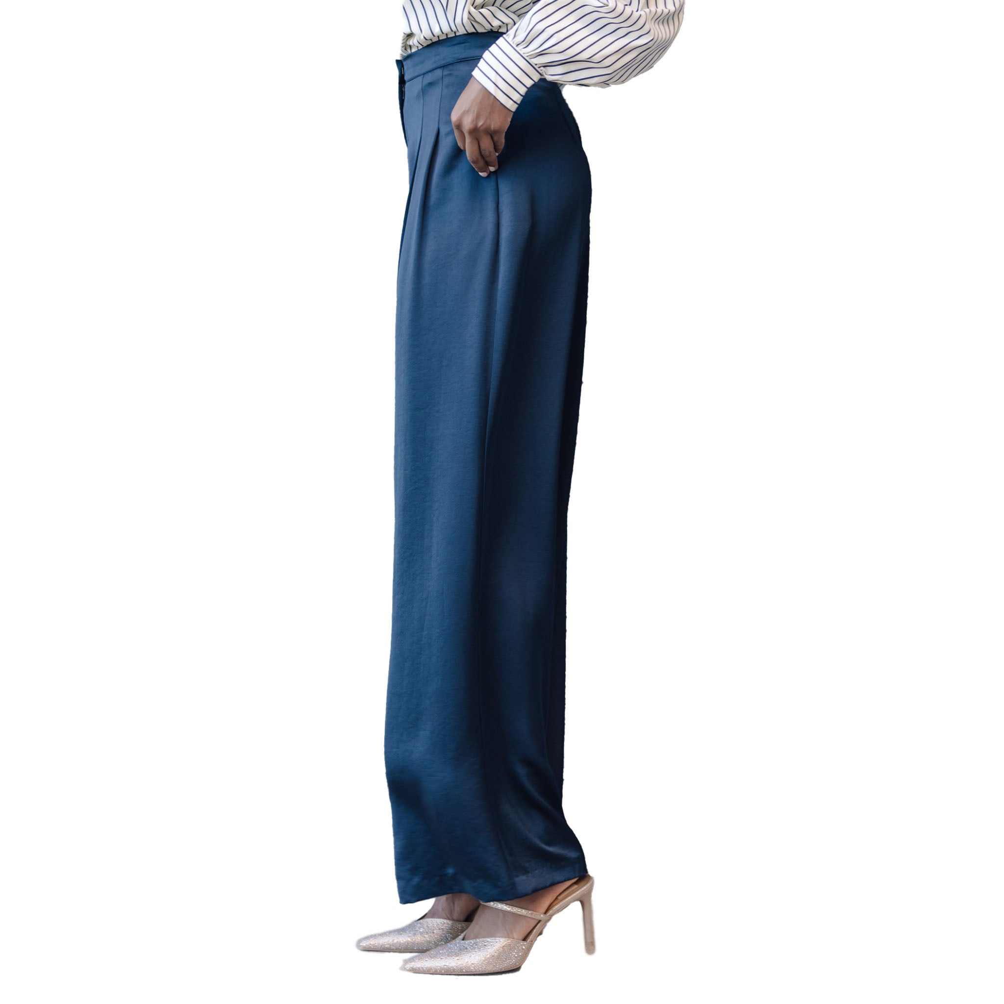 Lavender Brown - Halle Wide Leg Pant - Deep Ink Navy