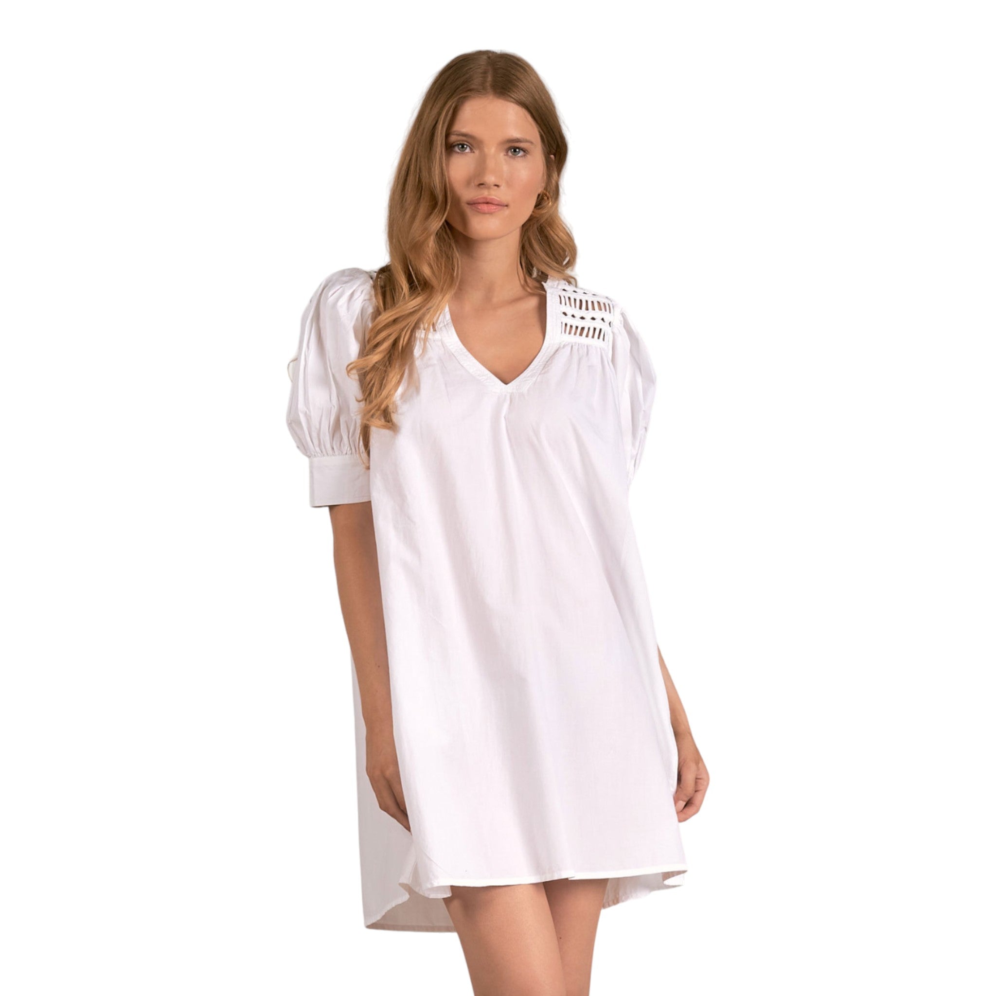 Elan - Puff Sleeve Shift Dress - White
