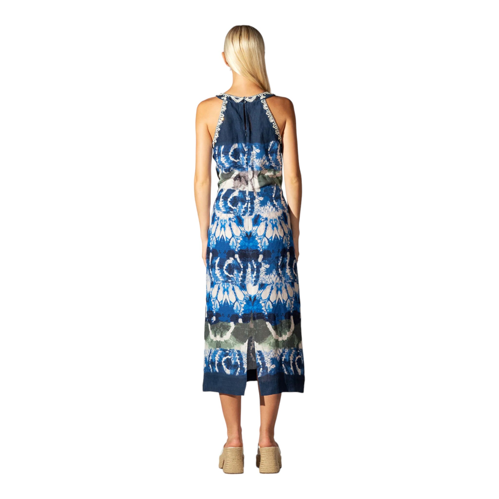 Ranna Gill - Andy Embroidered Halter Midi Dress - Indigo Shibori