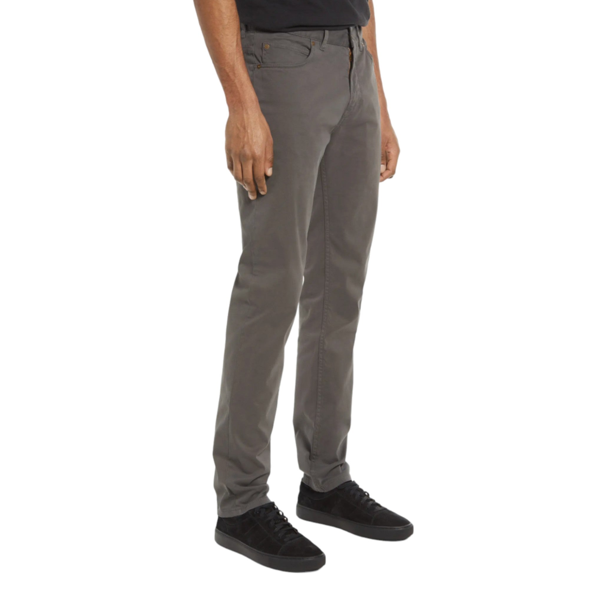 Grey fitted pant with button and zip closure and two front pockets
