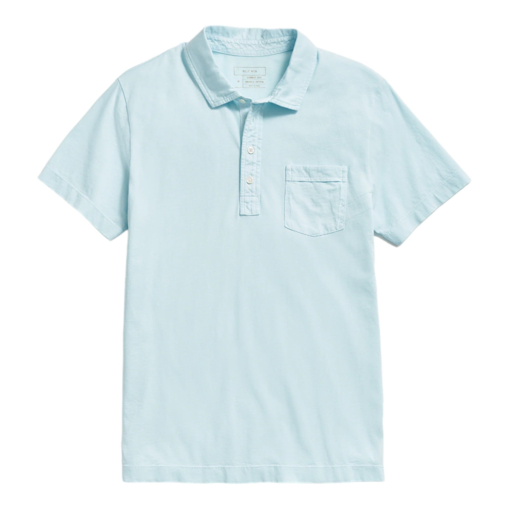 Short sleeve pale blue polo with three buttons