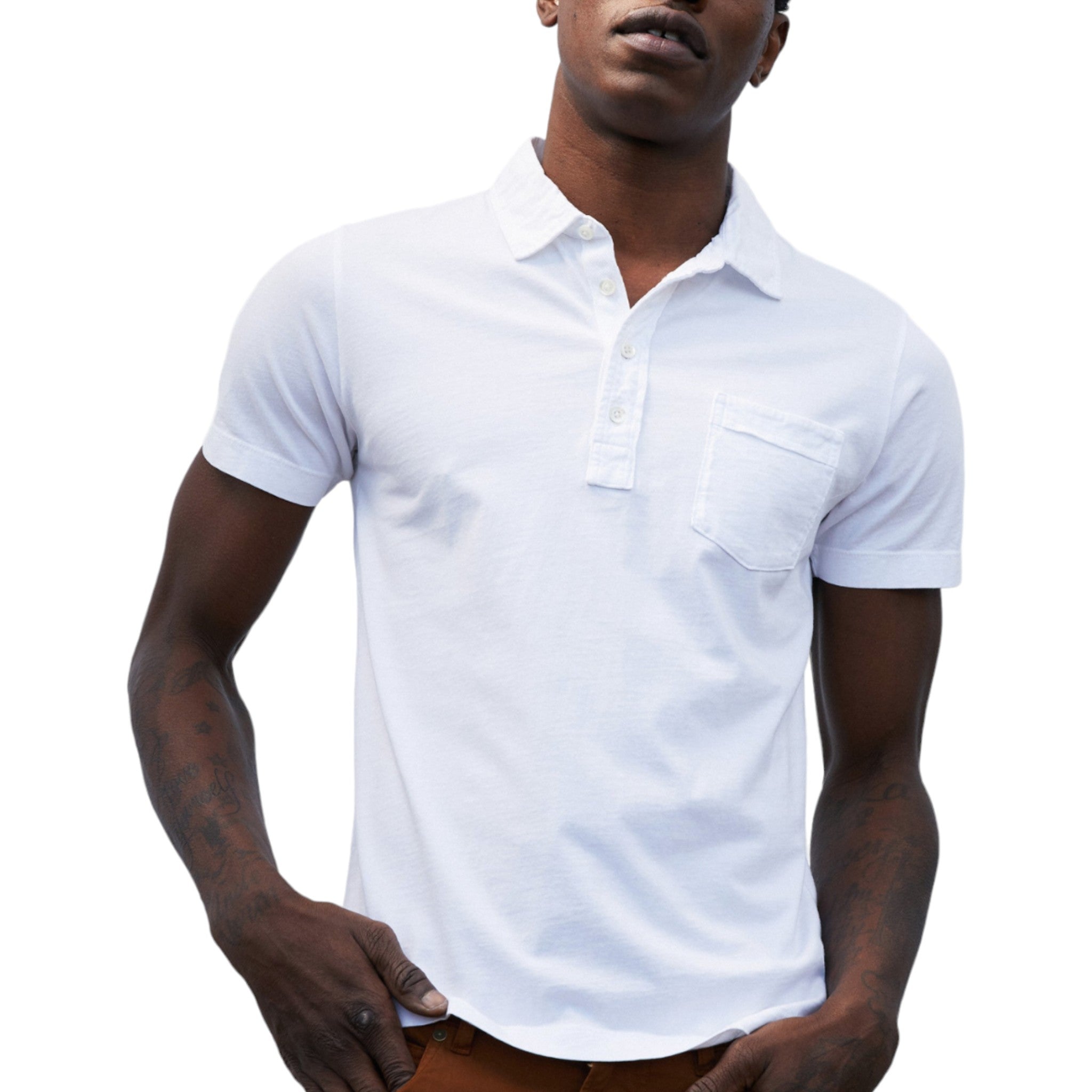 Short sleeve white polo with three buttons