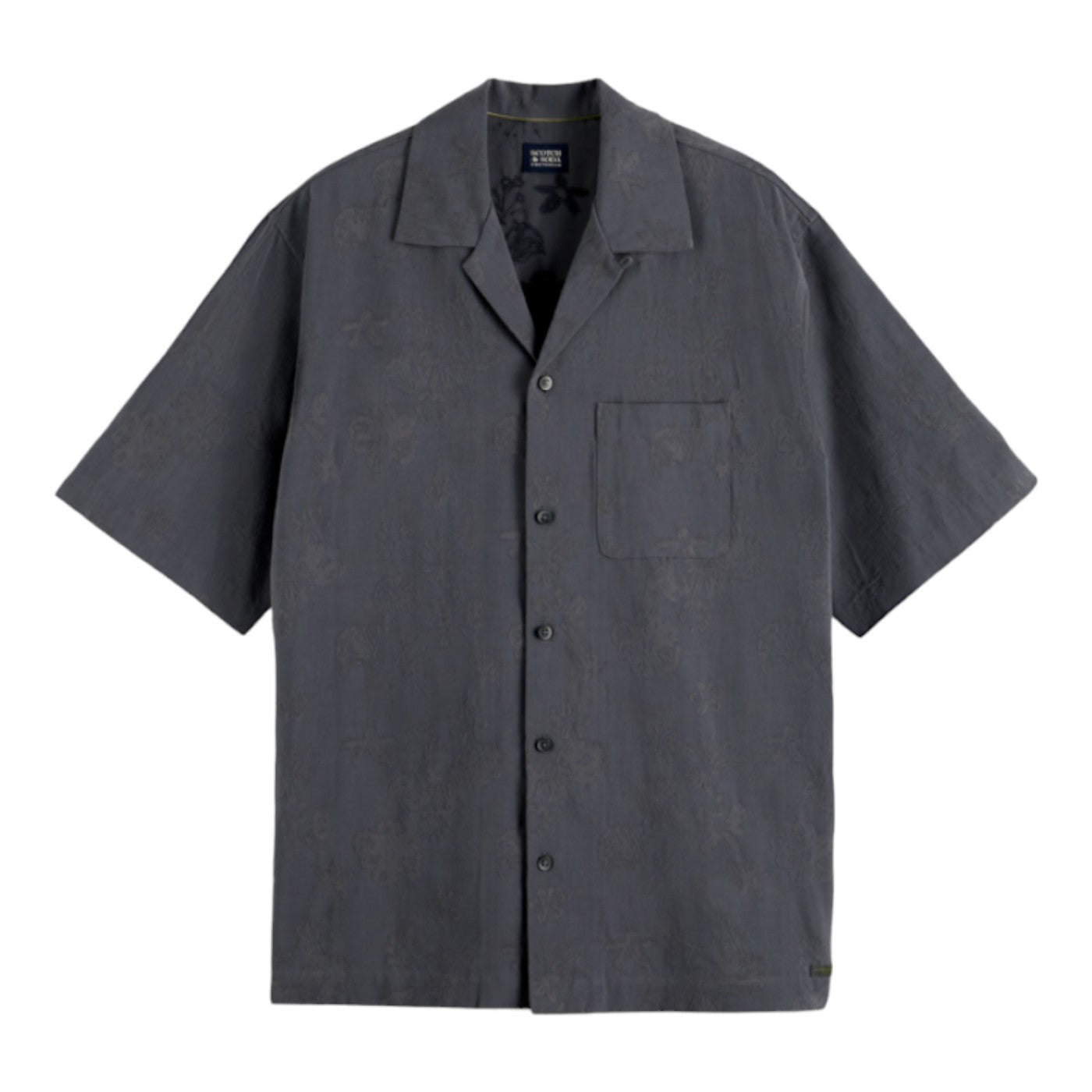 Grey short sleeve button down with front pocket