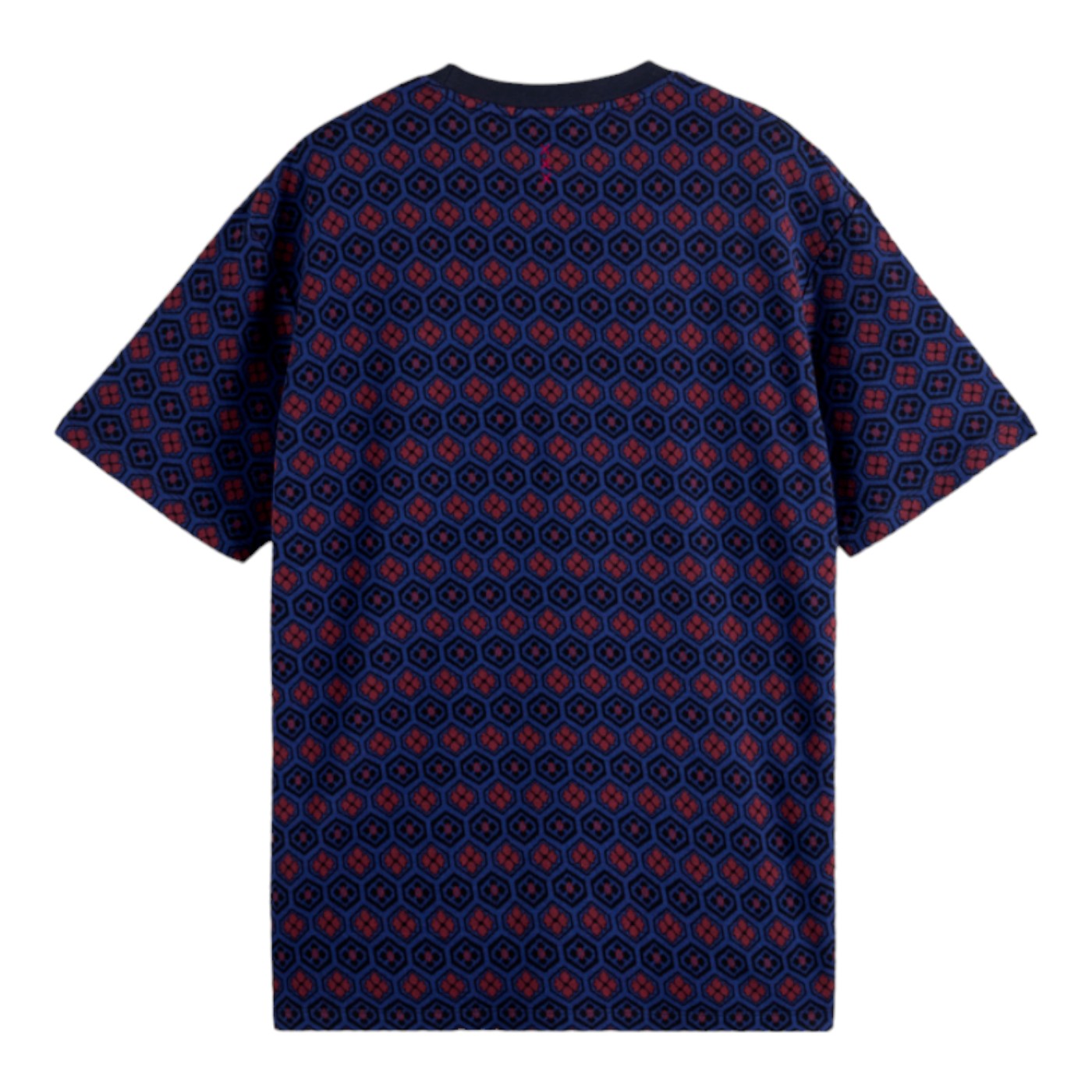 Dark blue and red patterned tee shirt