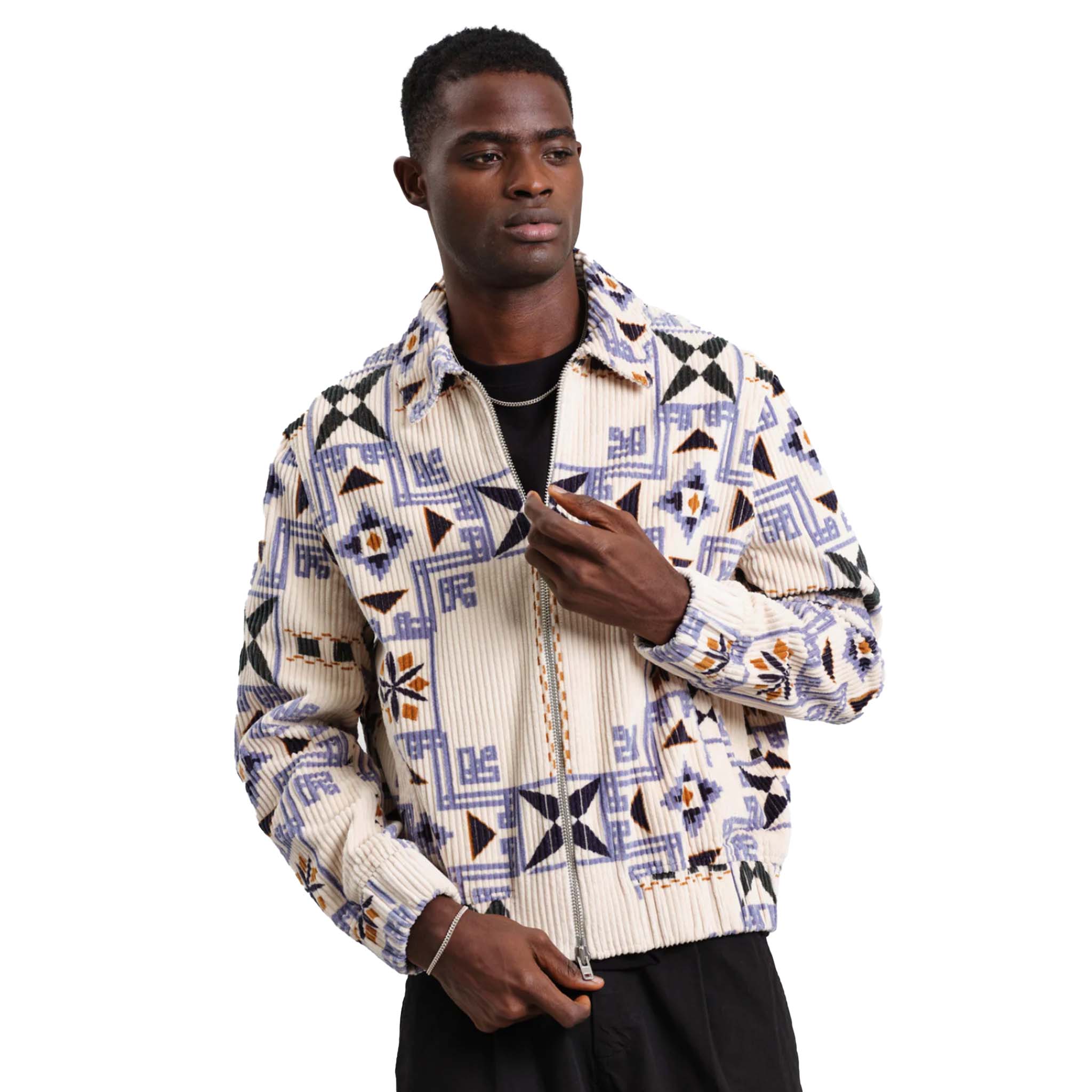 Wax London - Cartha Geometric Corduroy Jacket - Ecru / Multi