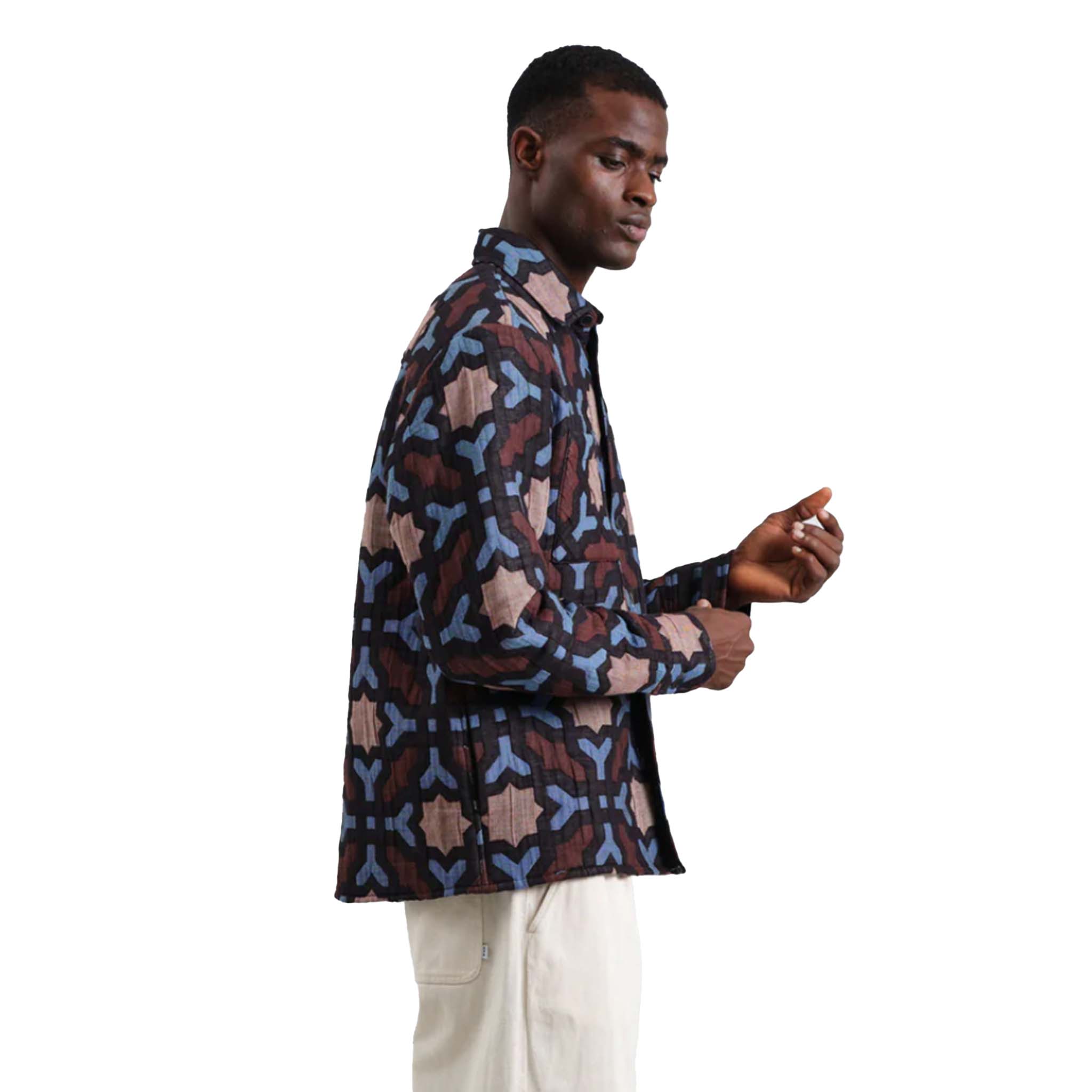 Wax London - Otto Geometric Jacquard Overshirt - Black / Blue