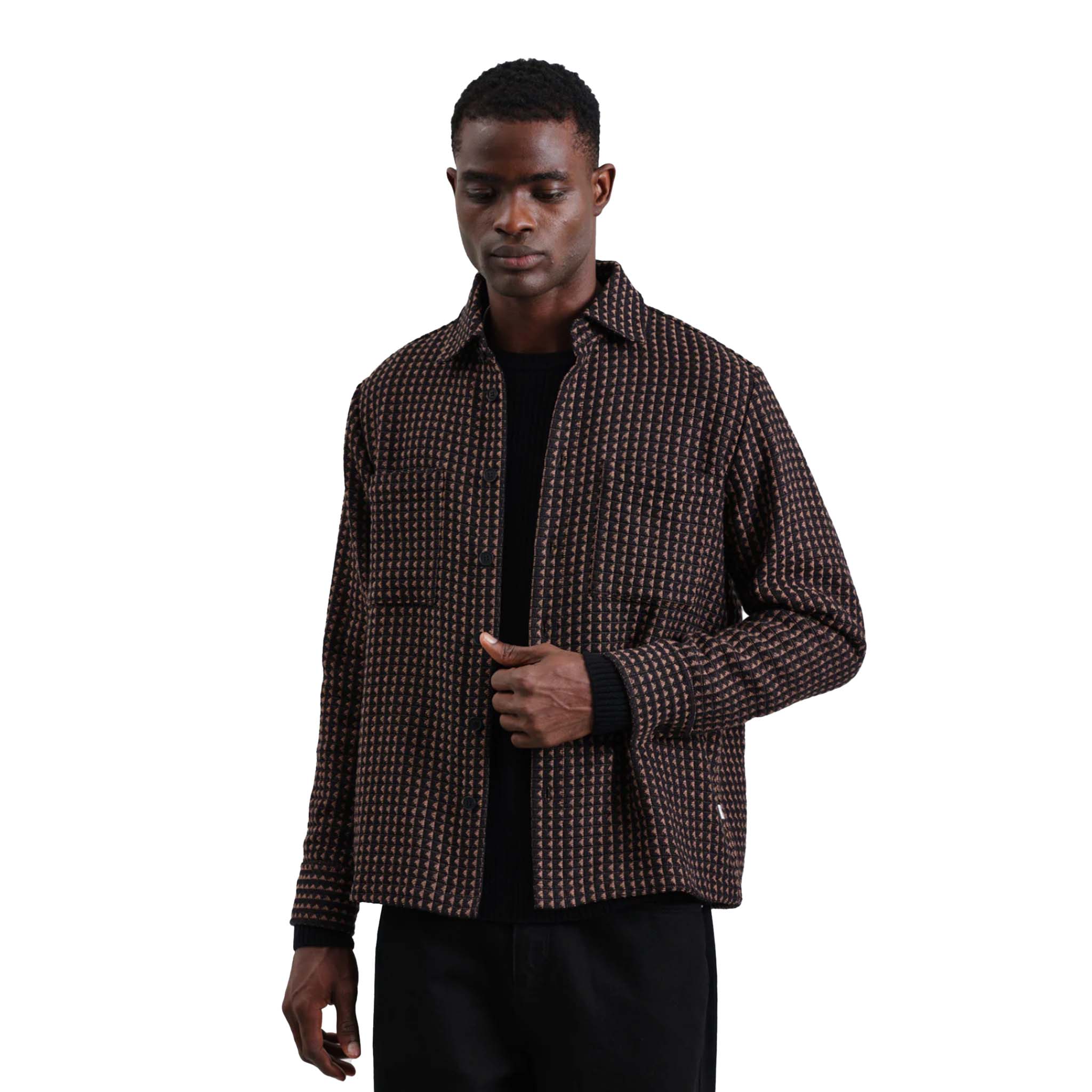 Wax London - Whiting Frome Overshirt - Black / Beige