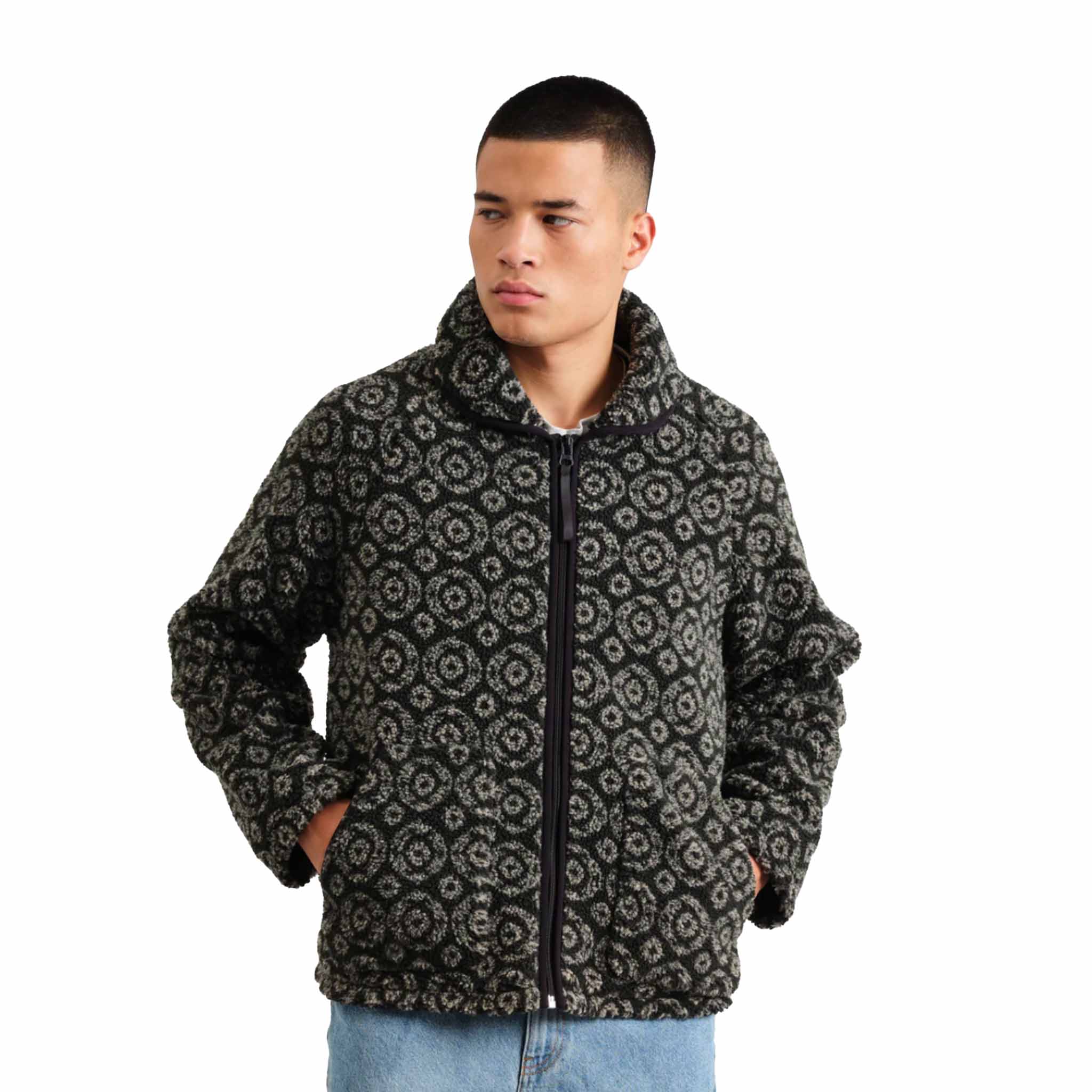 Wax London - Tate Ornate Fleece Jacket - Charcoal