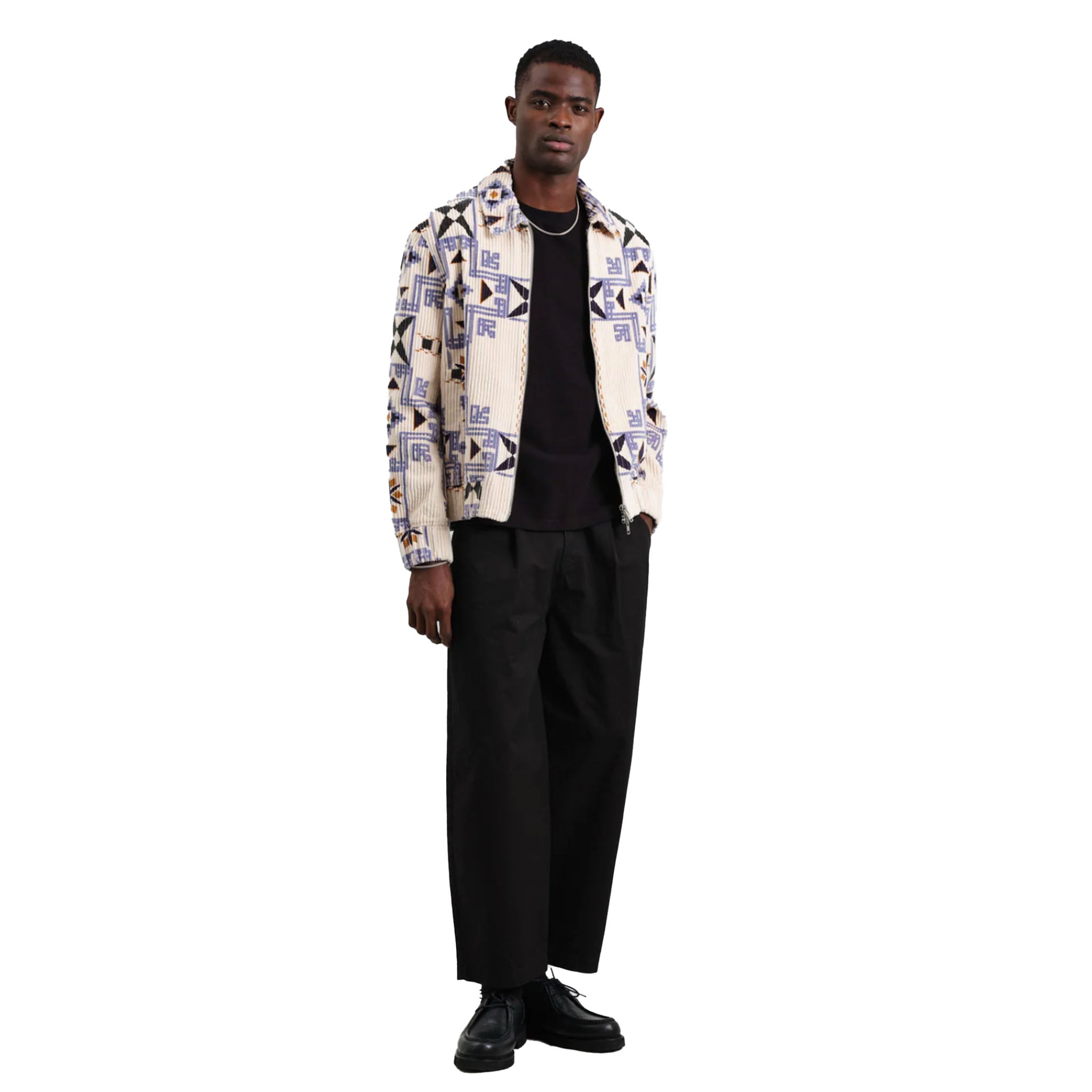 Wax London - Cartha Geometric Corduroy Jacket - Ecru / Multi