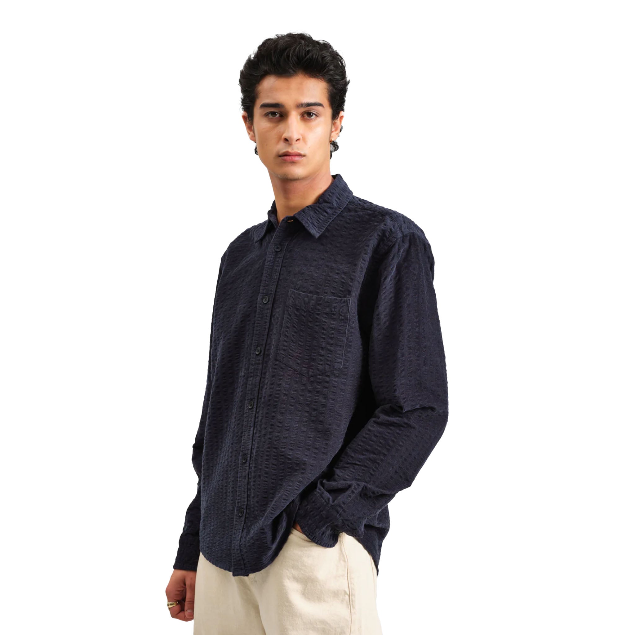 Wax London - Shelly Seersucker Cord Shirt - Navy