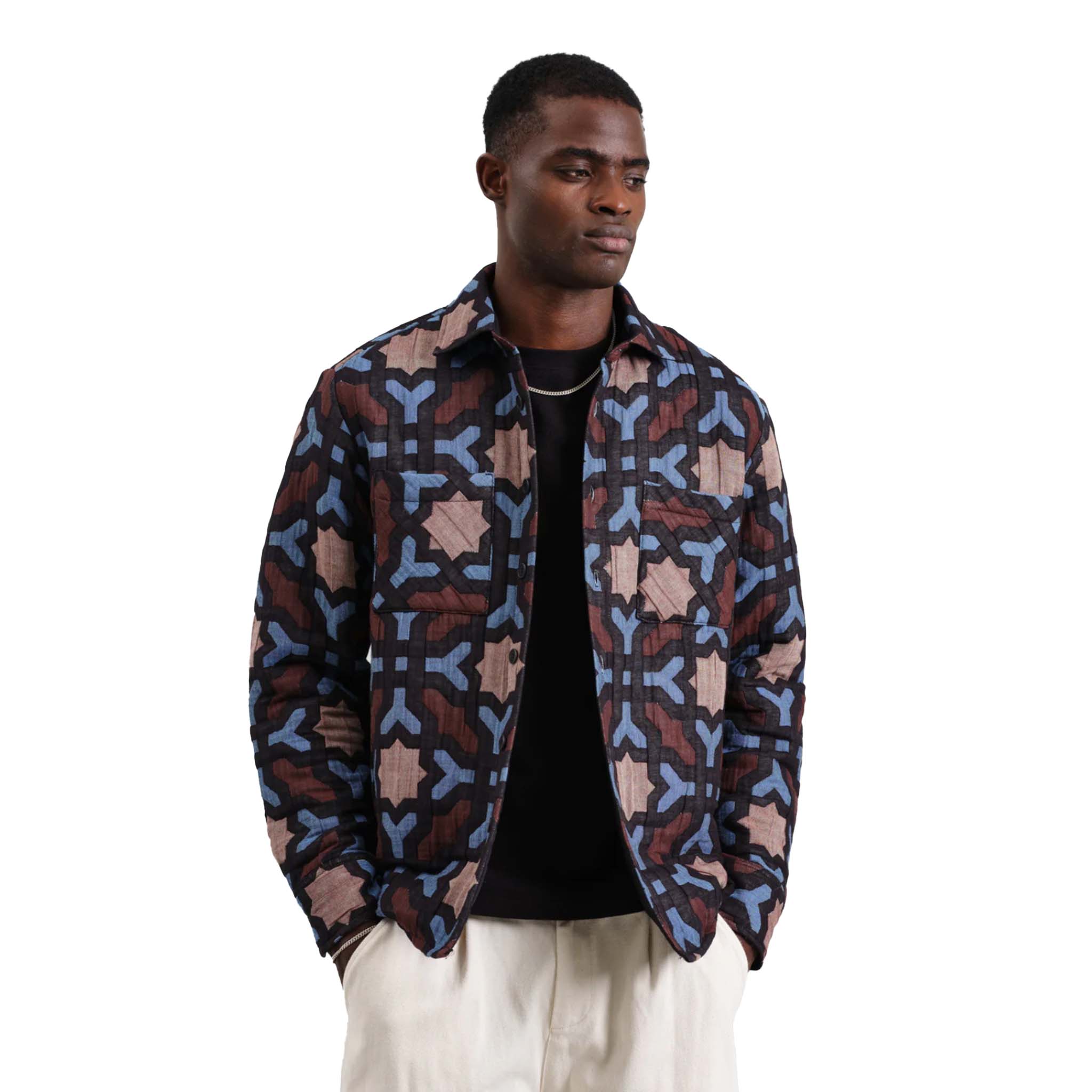 Wax London - Otto Geometric Jacquard Overshirt - Black / Blue